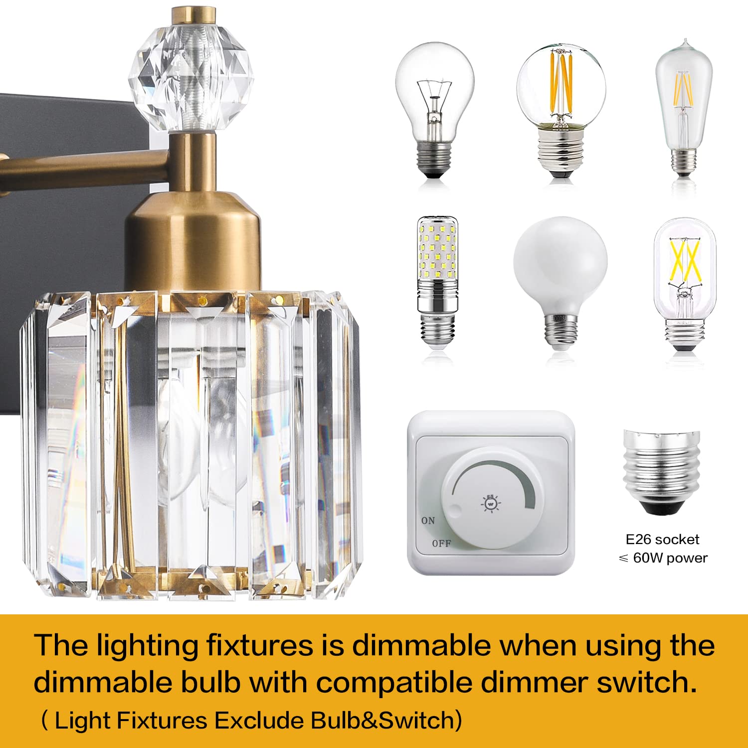 Modern Black Gold Crystal Bathroom Vanity Lights - 3 Light Wall Sconce Fixtures for Mirror Illumination | Perfect for Contemporary Bathrooms, Powder Rooms & Spa-Style Decor