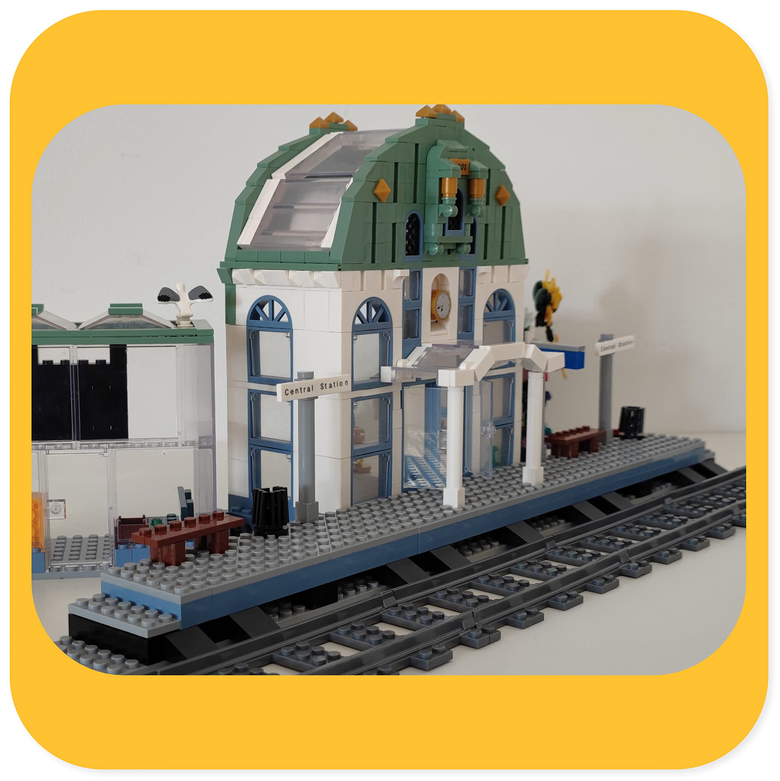myBrickZ 0001 Grand Train Station with Flower Shop - 1,120 Piece Building Blocks Set - Compatible with Lego - Creative MOC House for Train & City - Perfect Gift for Boys & Girls - Educational Construction Toy for City Layouts & Train Scenes