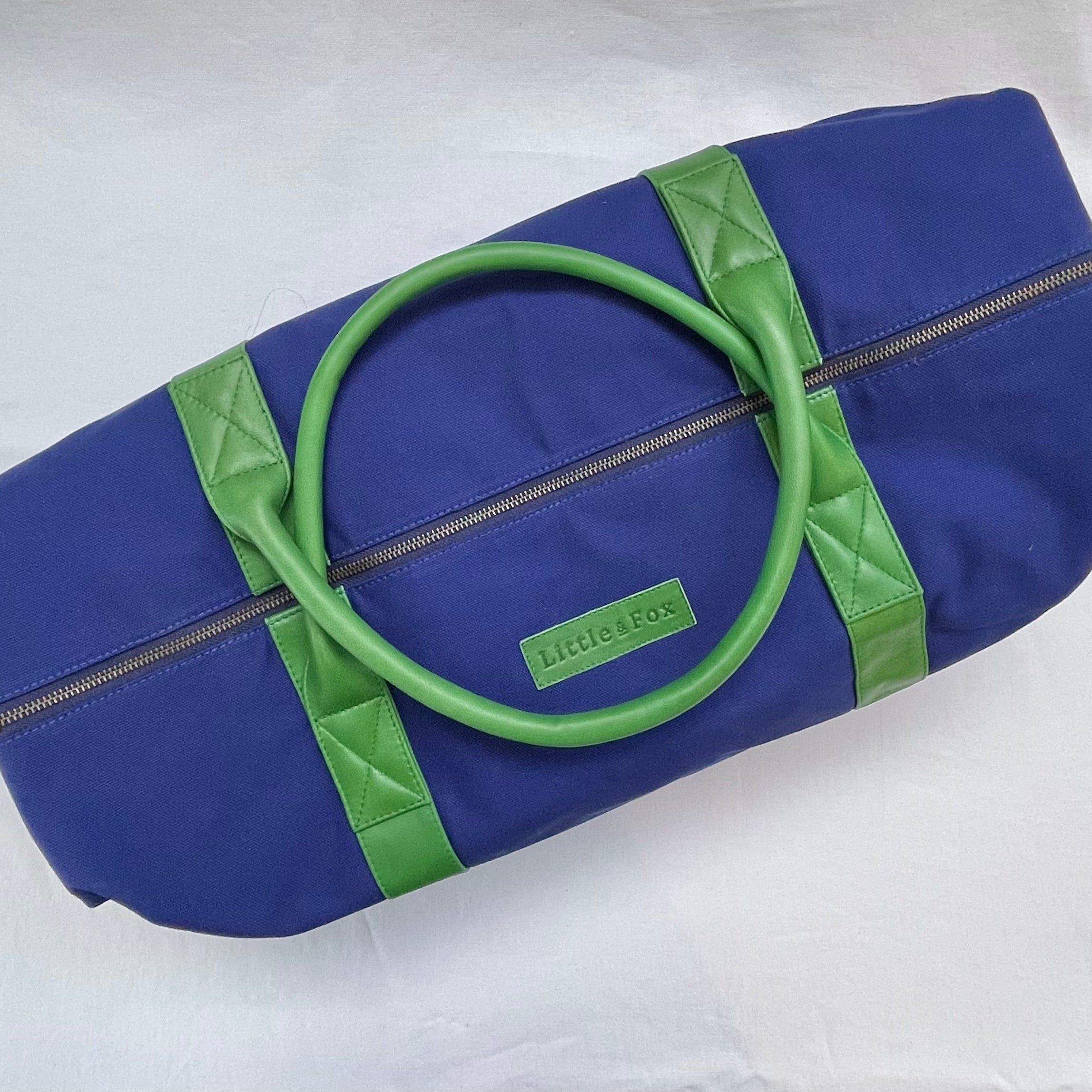 The Little & Fox Weekender Bag - Royal Blue with Emerald Green Accents - Perfect for Travel, Gym, or Weekend Getaways