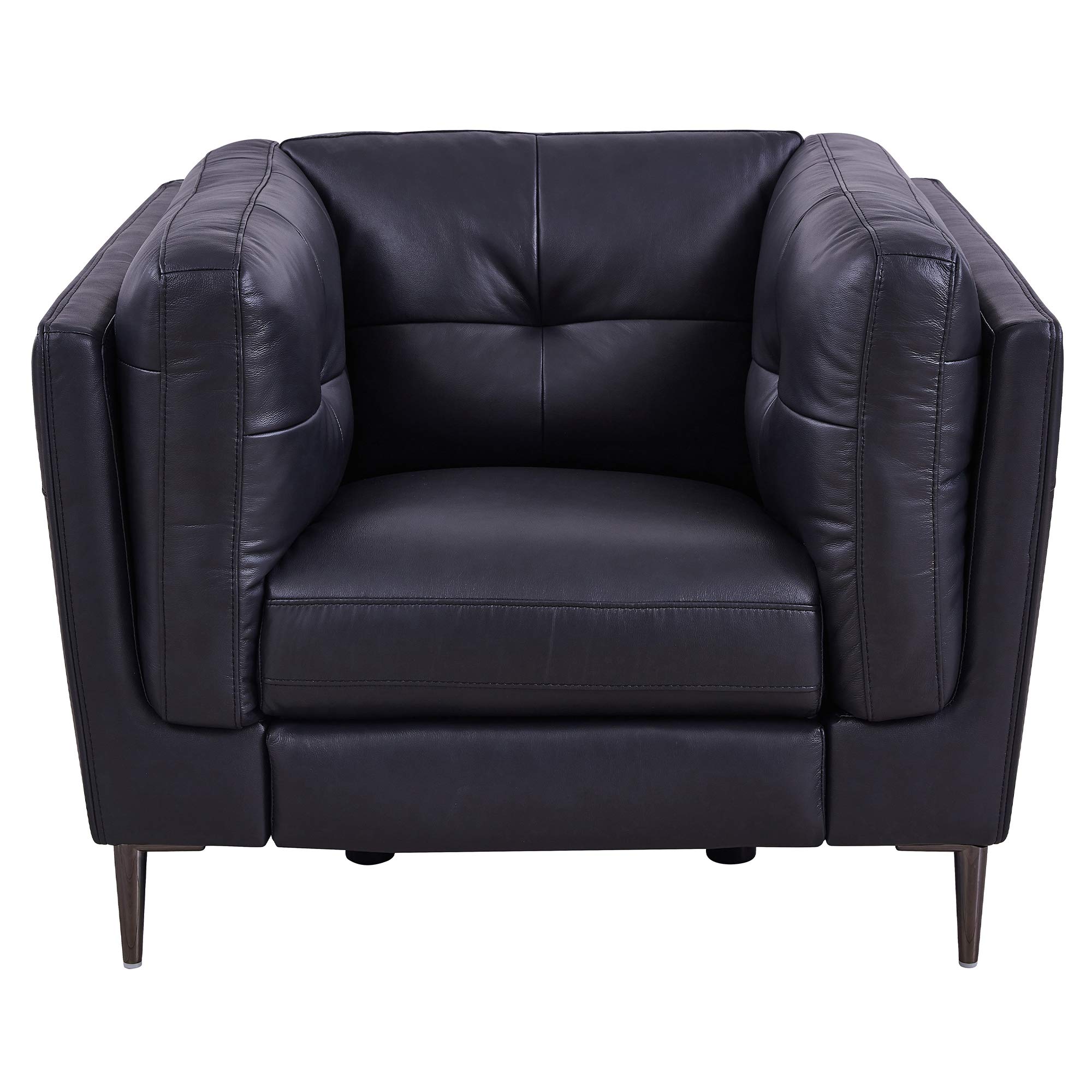 Armen Living Primrose Modern Top Grain Leather Power Recliner Chair - Navy Blue Accent Chair for Living Room | Comfortable Electric Recliner for Home Theater, Gaming & Relaxation