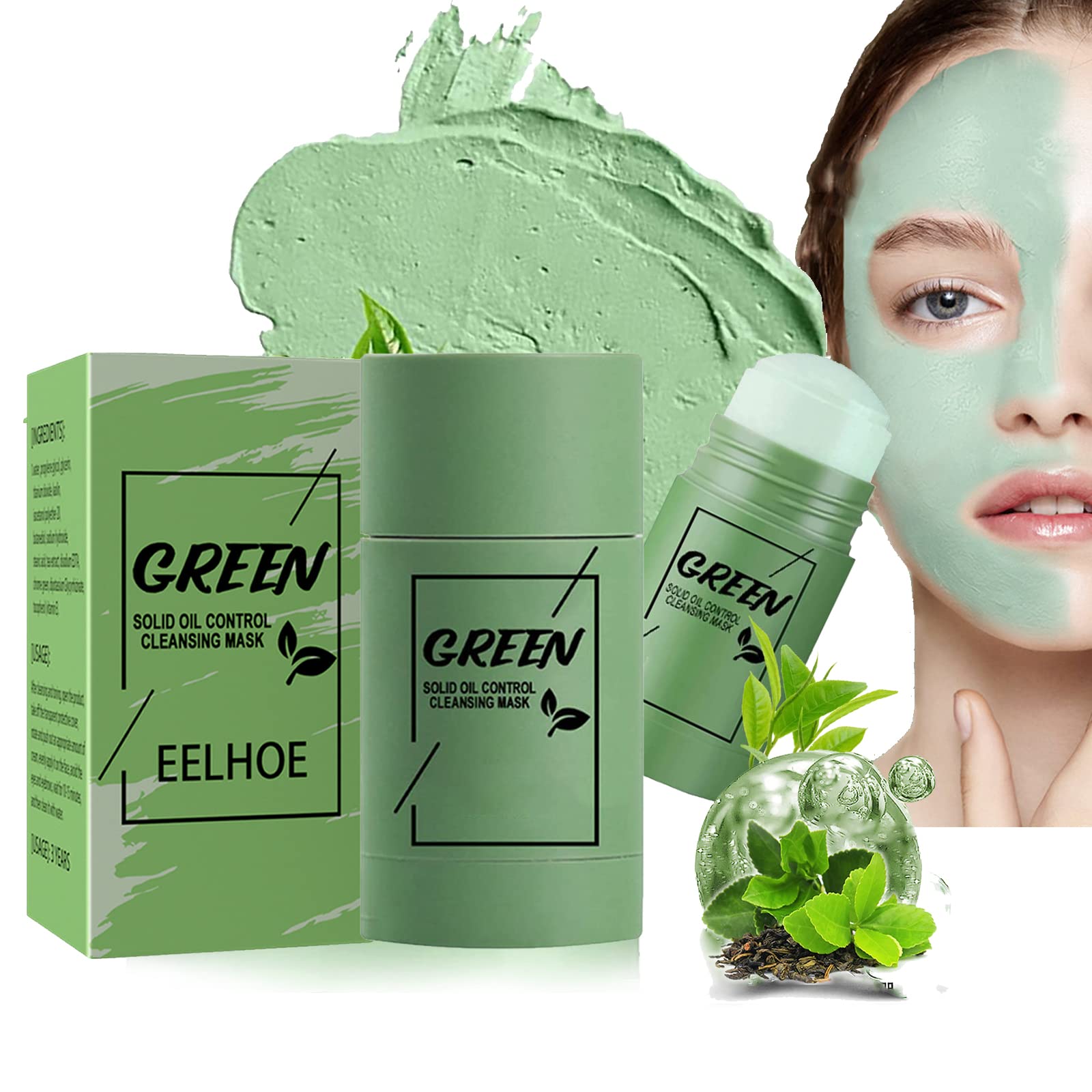 GHANTOY Green Tea Cleansing Mask Stick - Blackhead Remover & Oil Control for All Skin Types | Deep Pore Cleanse, 20g (2-Pack) | Perfect for Daily Skincare & Travel-Friendly Beauty Routine