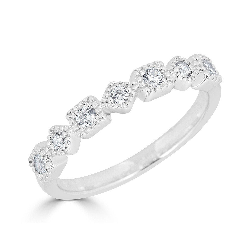 14KT Gold 1/5 CTW Diamond Alternating Shape Milgrain Wedding Band Ring - Perfect for Bridal Sets, Anniversary Gifts & Everyday Elegance