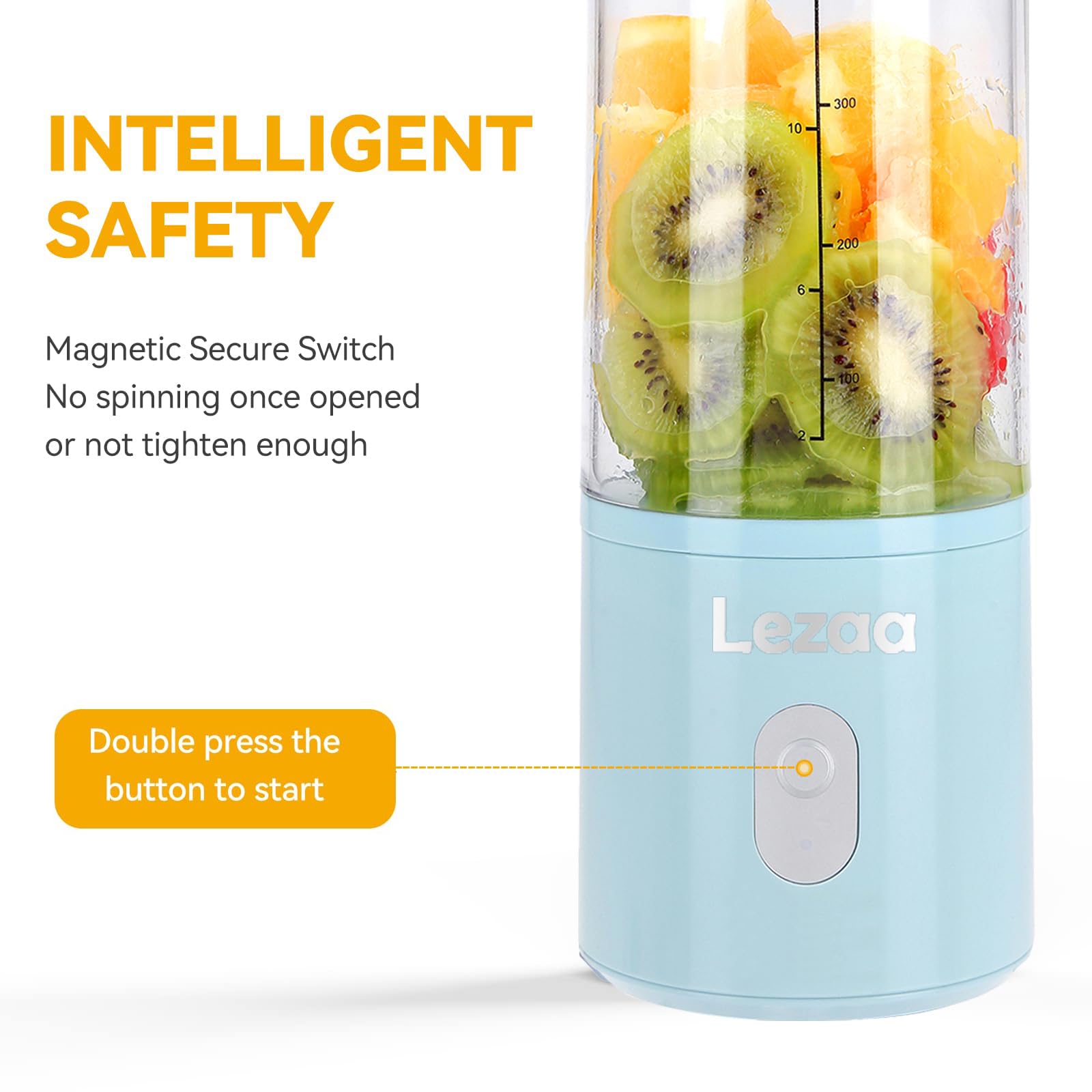 **Powerful 175W Personal Smoothie Blender with 6 Stainless Steel Blades & Funnel - Portable Blender for Shakes, Smoothies, Protein Drinks - Ideal for Home, Gym & Travel (Blue)**