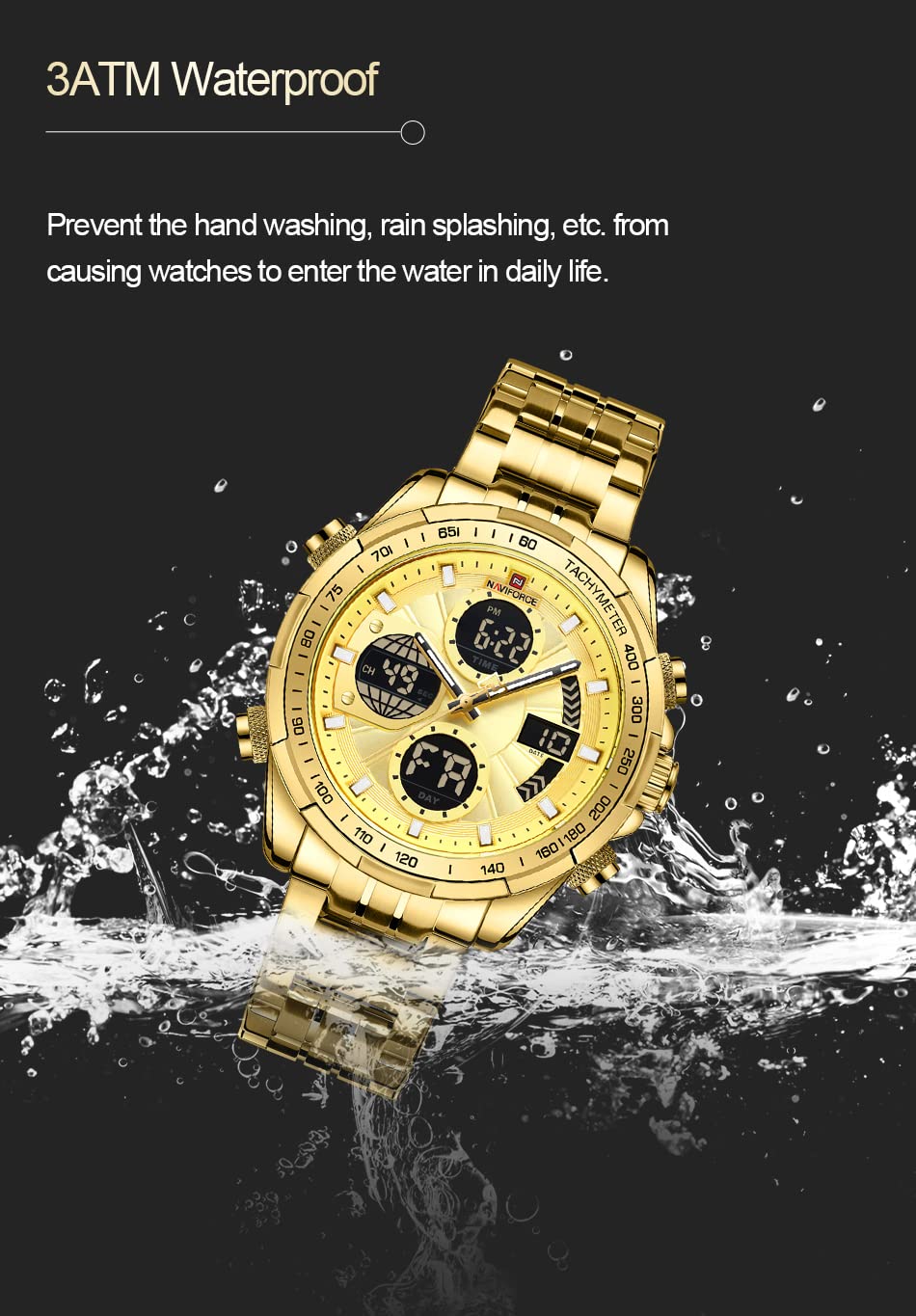 NAVIFORCE Men's Stainless Steel Waterproof Watch - Digital Analog Chronograph for Business & Military Use
