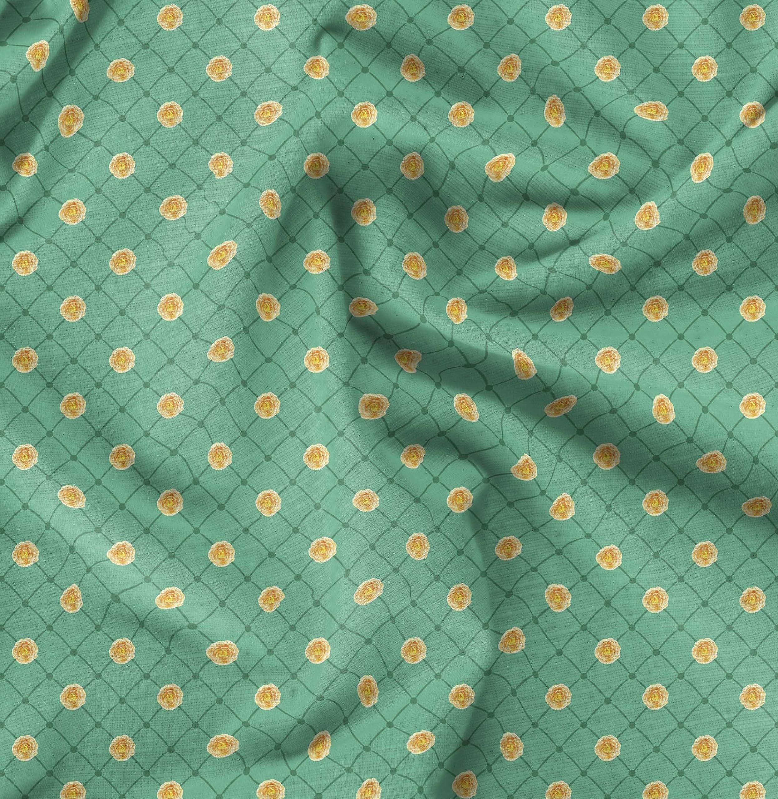 Soimoi Moss Georgette Green Fabric by The Yard - 42 Inch Wide Marigold Geometric Print Fabric with Botanical Vibrant Patterns for Dresses, Curtains & Home Decor | Printed Fabric for DIY Sewing Projects