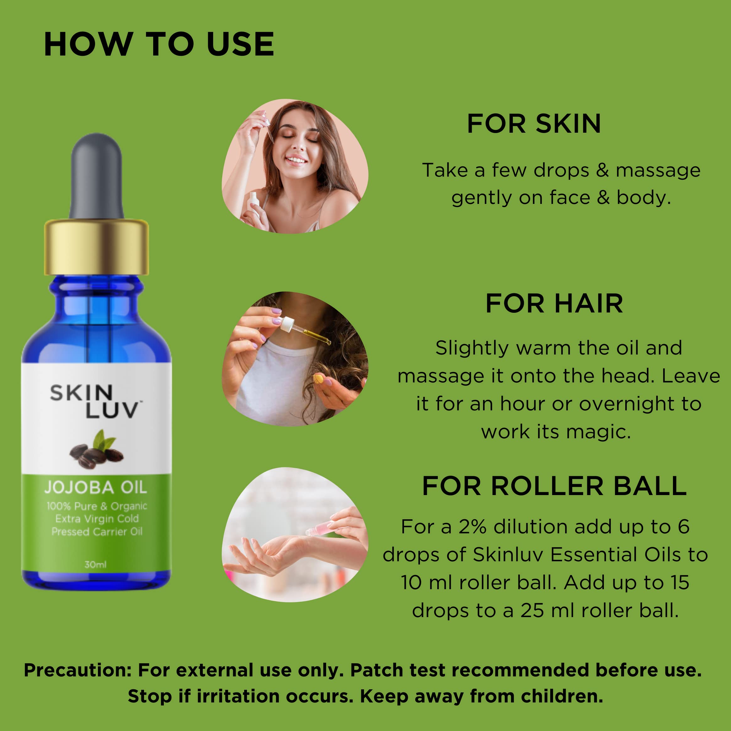 100% Pure Organic Jojoba Oil Extra Virgin Cold Pressed - Natural Acne Treatment, Anti-Aging Face Oil & Hair Growth Serum | Carrier Oil for Skin & Hair Care | 30ml Bottle for Daily Moisturizing & Massage