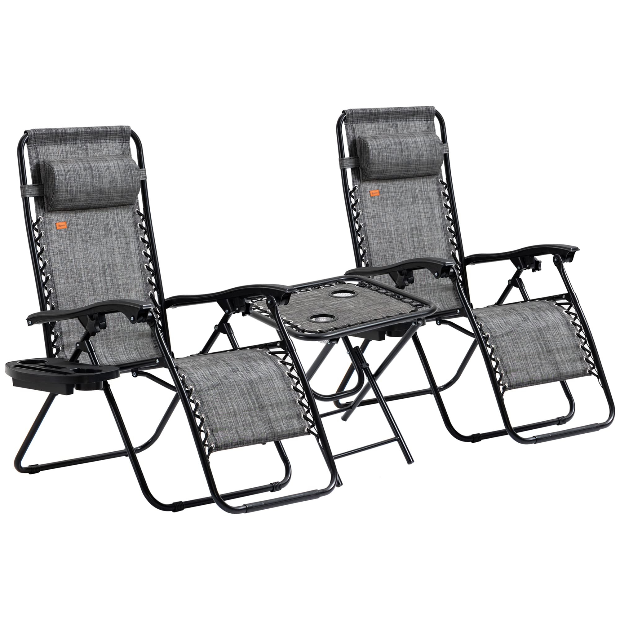 Outsunny Zero Gravity Chair Set with Side Table - Folding Reclining Lounge Chair with Cup Holders & Pillows - Adjustable Patio Chair for Pool, Backyard, Lawn, Beach - Perfect for Relaxing, Sunbathing & Outdoor Lounging (Gray)
