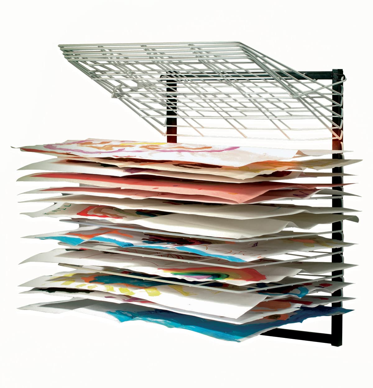 Copernicus 20-Shelf Wall Mount Art Drying Rack - Heavy Duty Classroom & Studio Organizer for Paintings, Drawings & Art Projects (White/Black) - Perfect for Schools, Art Classes & Creative Workspaces