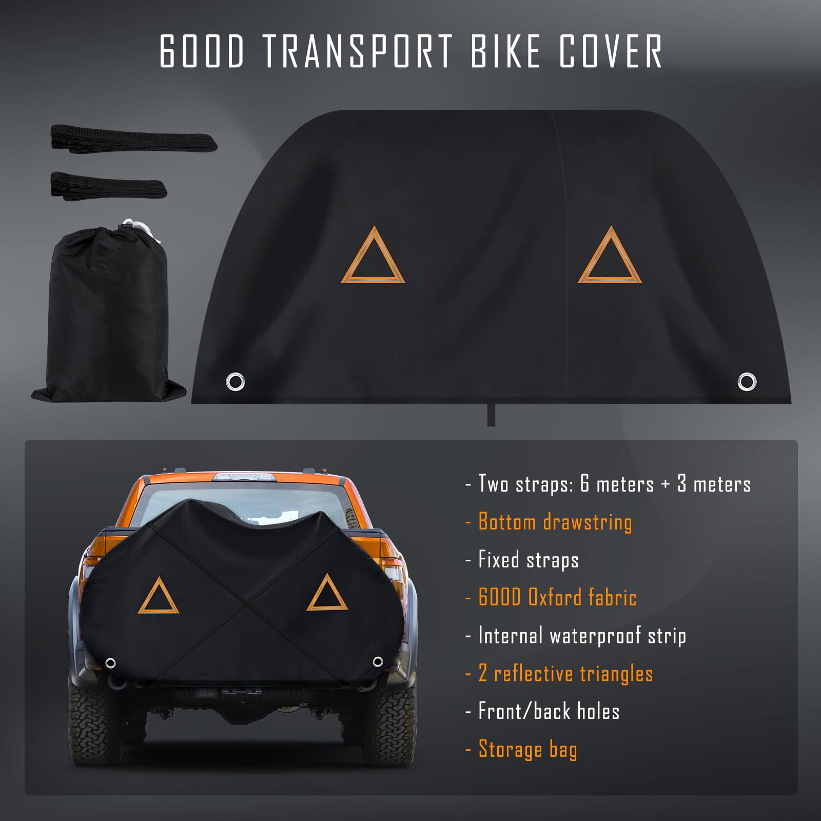 Migaven 600D Heavy Duty Waterproof Bike Cover for 3 Bikes - Rear Bike Rack & Car Hitch Transport Protection - Ideal for Travel, Storage & Outdoor Adventures