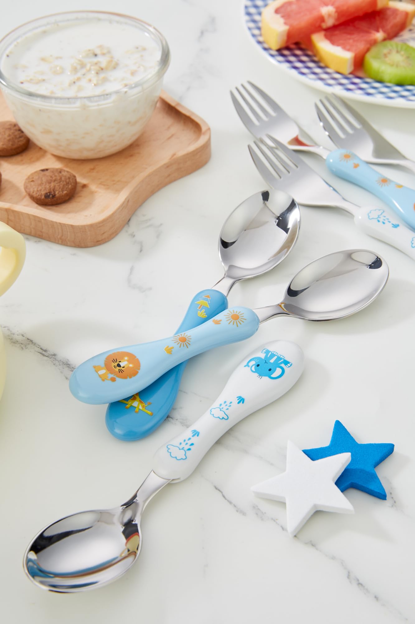 ANNOVA Kids Silverware 6-Piece Set - Stainless Steel Toddler Utensils with 3 Forks & 3 Spoons - BPA-Free, Knife-Free Safe Cutlery for Lunch Boxes & School Meals (Blue) - Perfect for Preschool, Daycare & Family Dining