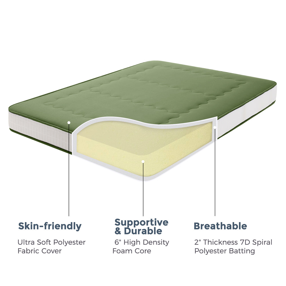 MAXYOYO 8-Inch Super Thick Floor Futon Mattress - Premium Japanese Wave Quilted Tatami Bed for Adults & Guests - Green - Perfect for Small Spaces, Guest Rooms & Minimalist Home Decor