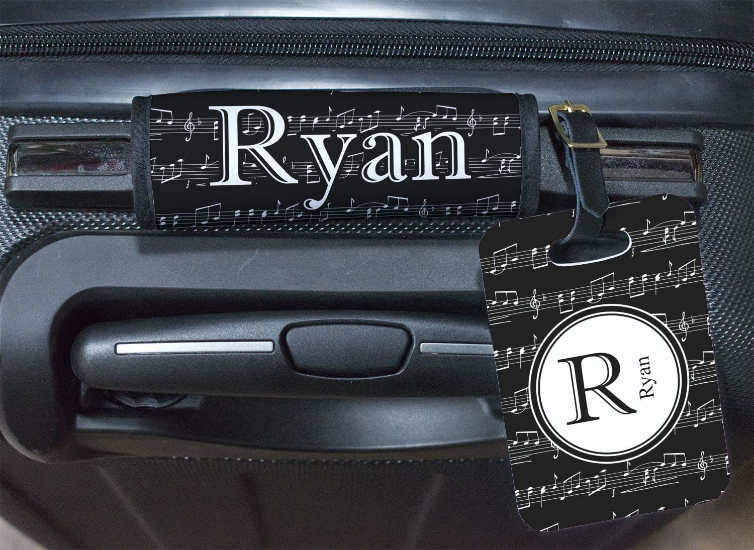 Custom Engraved Musical Notes Luggage Tag - Round Plastic Travel ID Tag for Suitcases & Backpacks | Perfect for Musicians, Travelers & Gift Giving