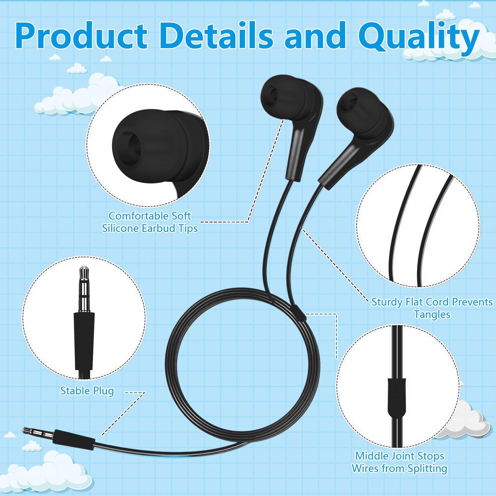 Kids Wired In-Ear Headphones with 3.5mm Jack - Comfortable Earbuds for School, Laptops & Phones | Perfect for Online Learning, Music & Gaming | Lightweight & Durable for Students & Travel