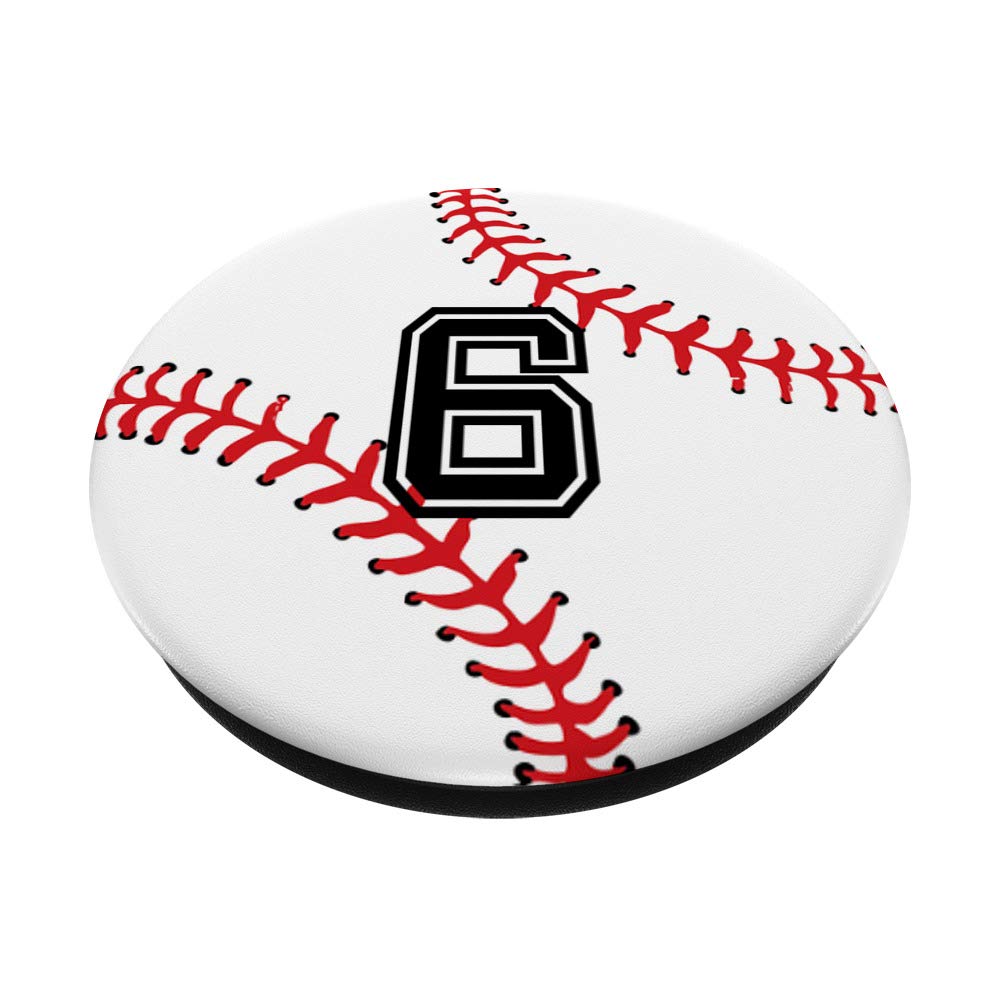 Number #6 Baseball Softball Pop Grip | Swappable Sports Pocket Socket for Phones & Tablets | Perfect for Game Days & Outdoor Adventures