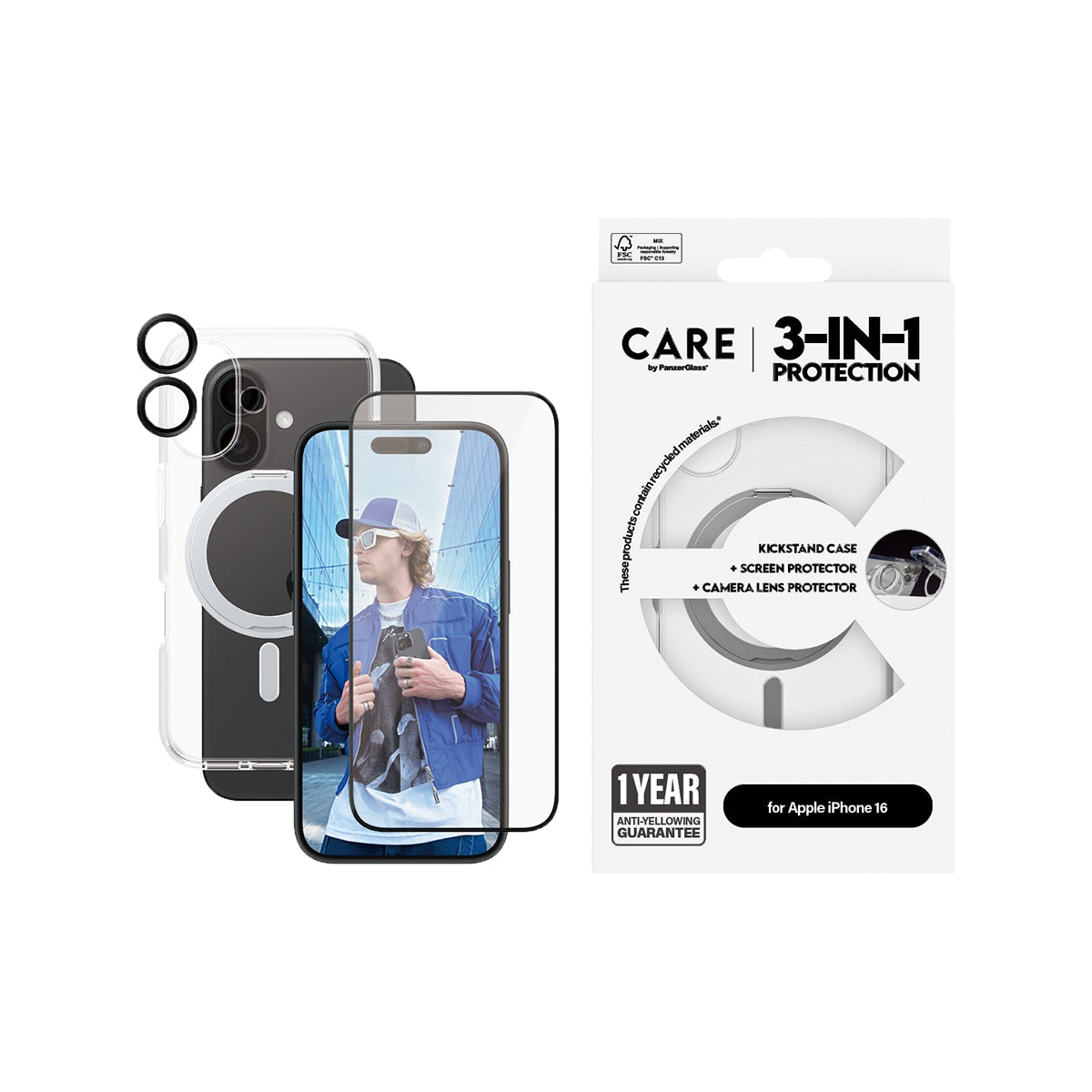 Panzer 3-in-1 Ceramic Phone Case for iPhone 16 - Shockproof, Scratch Resistant & Anti-Yellowing | Perfect for Outdoor Activities, Travel & Daily Protection