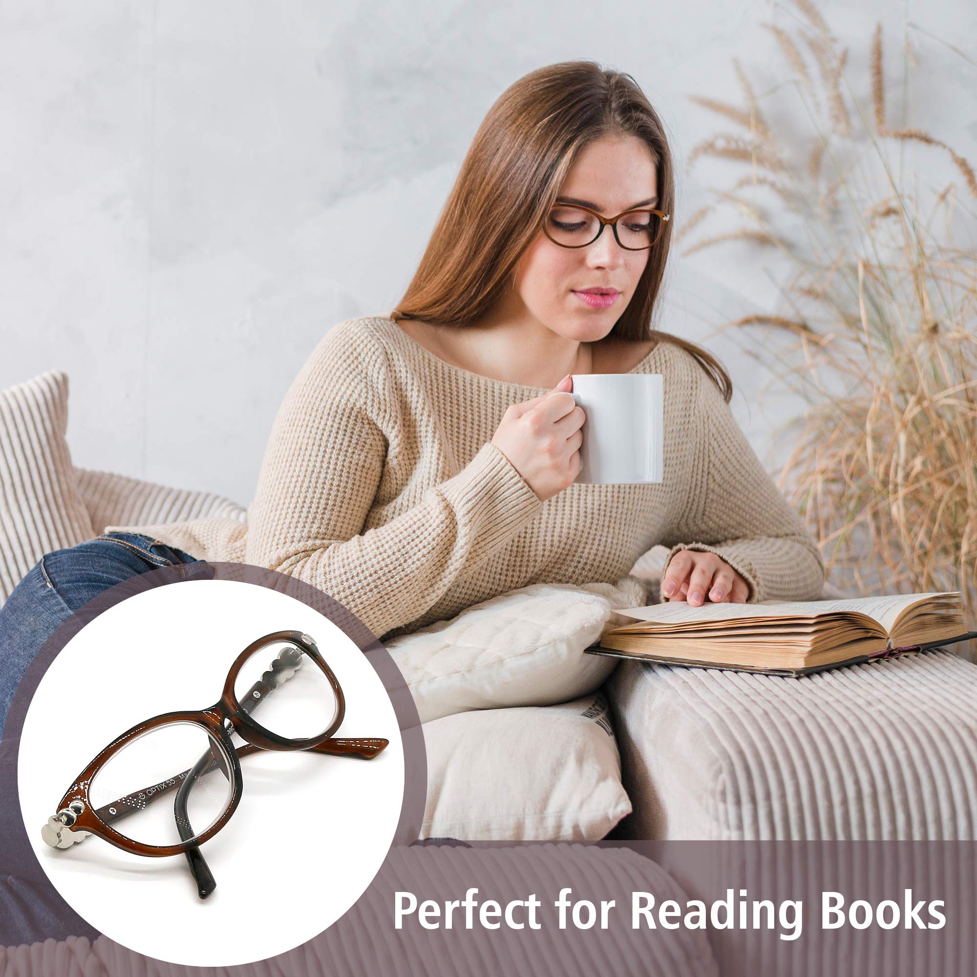 Stylish Women's Reading Glasses 4-Pack +1.25 Magnification - Comfortable Designer Readers for Women - Perfect for Reading Books, Using Phones & Close Work