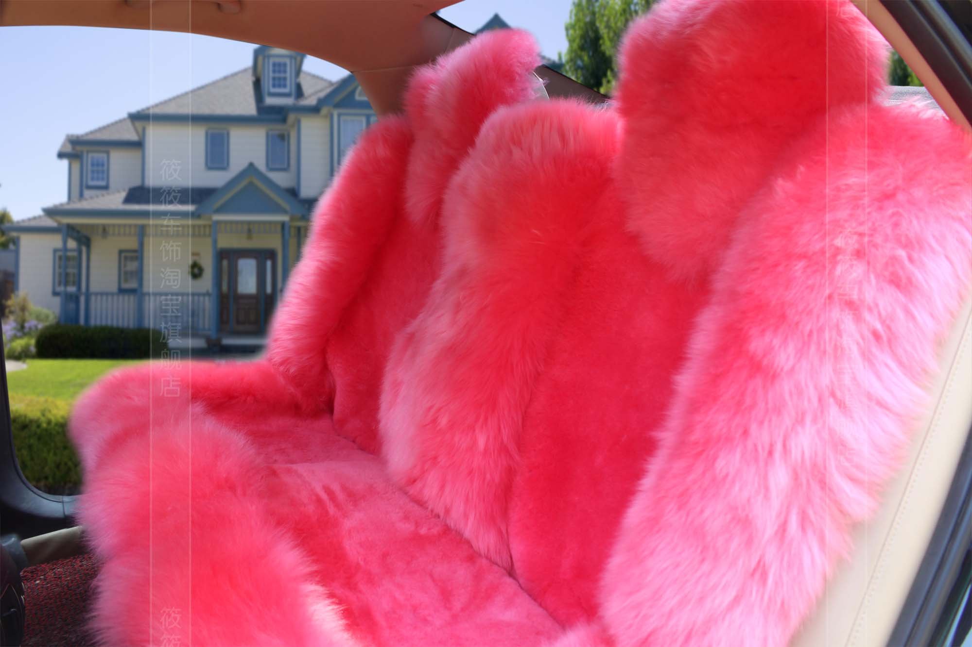 Premium Fluffy Wool Car Seat Covers Set - 4 Piece Front & Rear Seat Protectors (Pink) | Soft & Warm Winter Car Accessories for SUVs, Sedans & Trucks