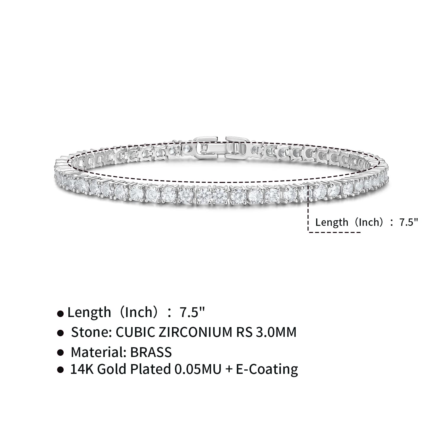 3MM Cubic Zirconia Tennis Bracelet for Women - 925 Sterling Silver CZ Bracelet (6.5-7.5 Inches) | Elegant Jewelry Gift for Anniversary, Wedding & Special Occasions