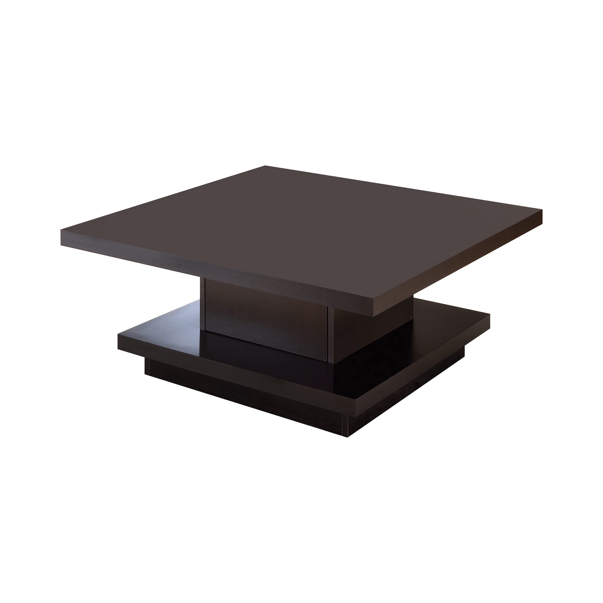 Modern Square Coffee Table with Pedestal Base in Cappuccino Finish - Perfect for Living Room, Lounge, or Office Decor