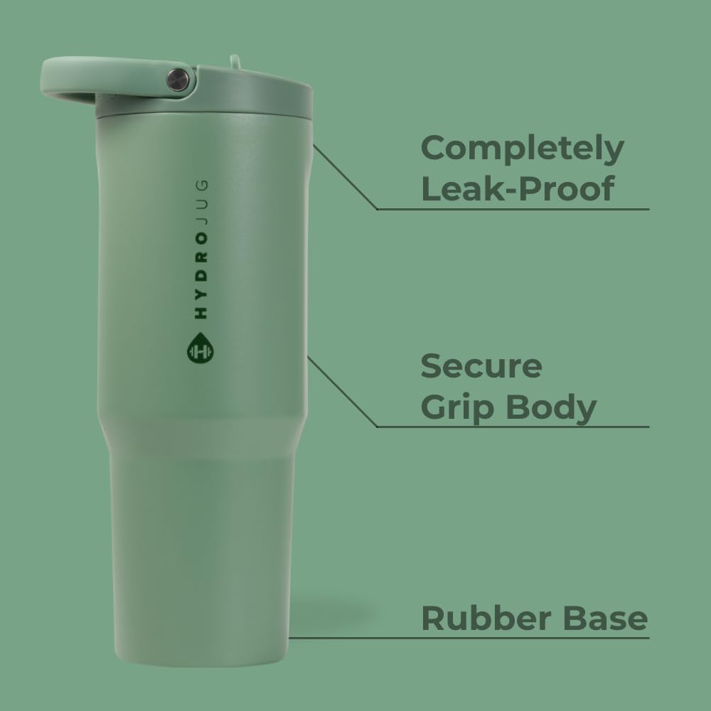 HydroJug Sport - 32oz Stainless Steel Water Bottle with Straw, Vacuum Insulated & Leakproof, Ergonomic Design, Reusable & Dishwasher Safe, Durable Gym & Outdoor Tumbler with Rubber Base (Sage Green) - Perfect for Workouts, Hiking, Yoga & Daily Hydration