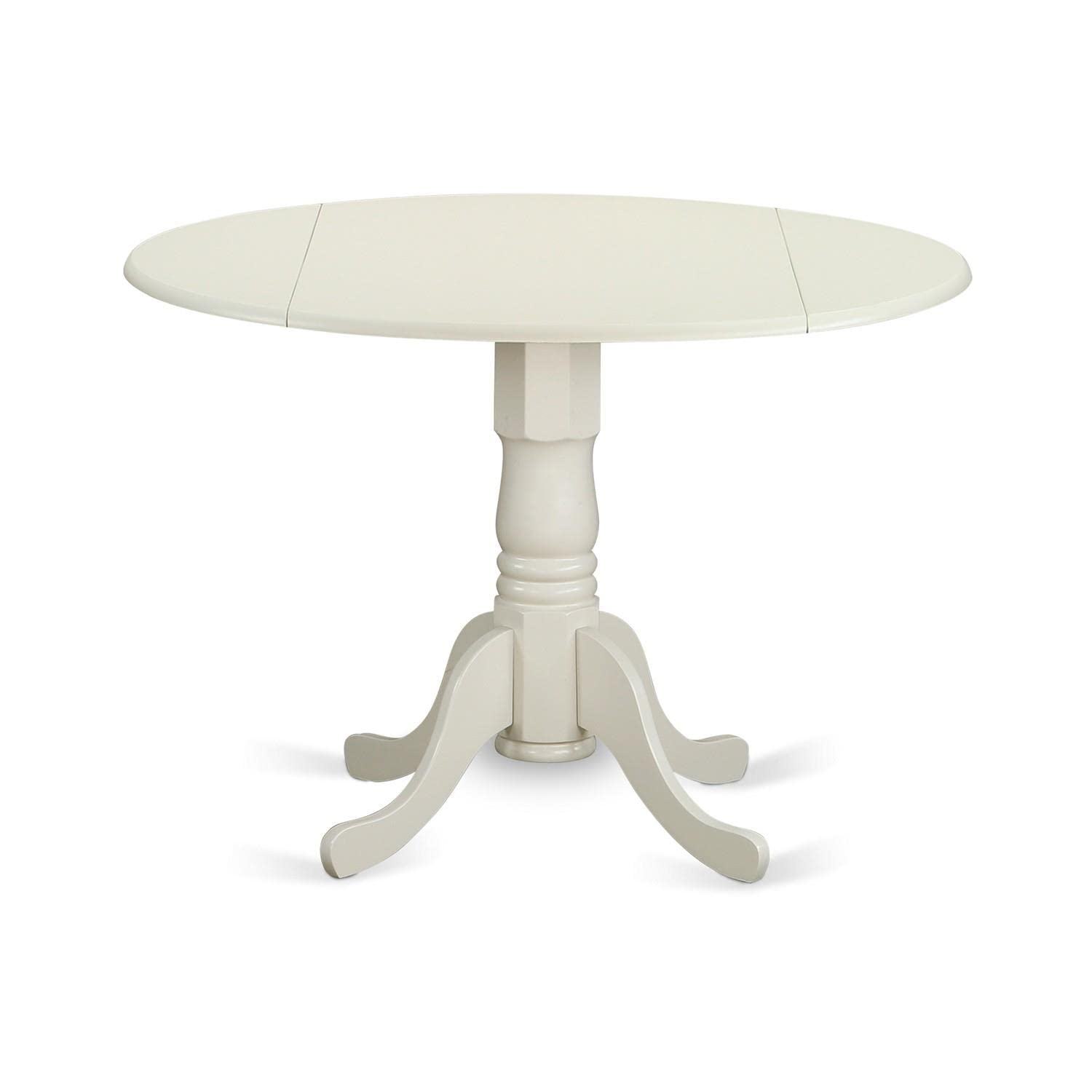 East West Furniture DLCL3-LWH-W 3 Piece Round Dining Table Set with Drop Leaf & 2 Wooden Chairs, 42x42 Inch, Linen White - Perfect for Small Spaces, Breakfast Nooks & Cozy Kitchen Dining