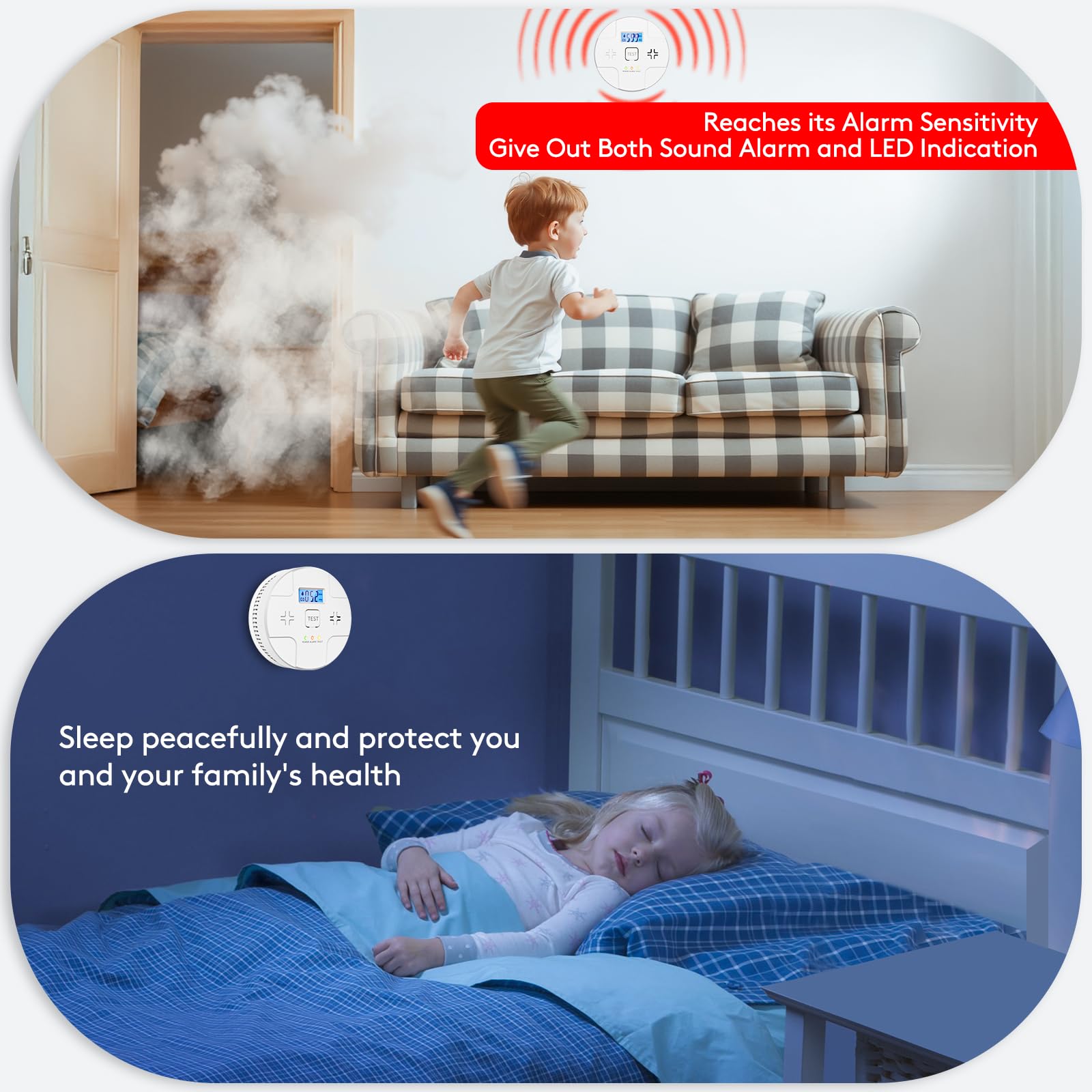 2-in-1 Smoke and Carbon Monoxide Detector Alarm with LCD Display - 85dB Loud Alert, Low Battery Warning & Self-Test Button - Includes 3 AA Batteries - Easy Installation for Home, Apartment, and Office Safety Protection