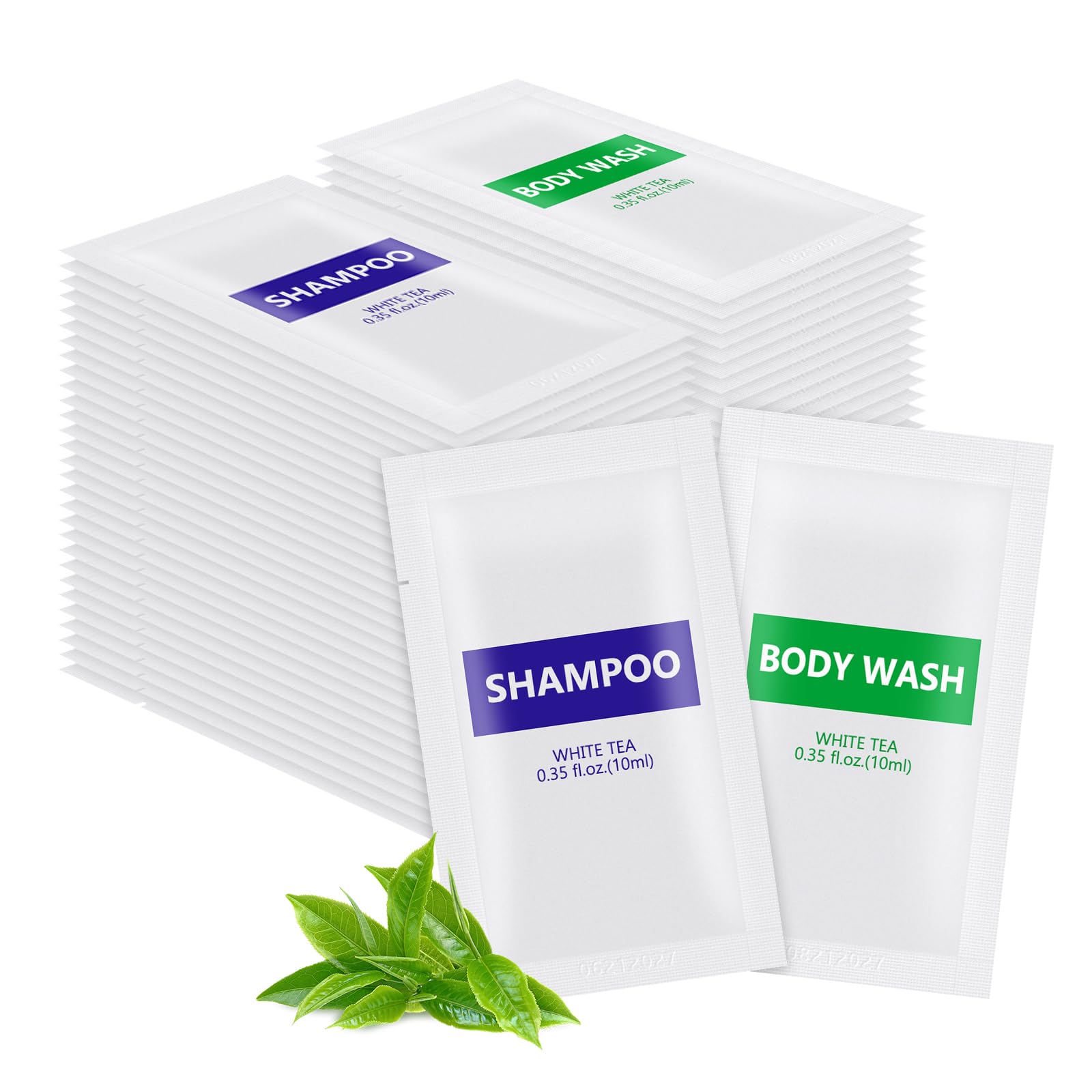 200-Pack 0.35 fl oz/10ml Travel-Size Shampoo & Body Wash Bulk Bundle - Individually Wrapped, White Tea Scent | Perfect for Hotels, Gyms, Travel Kits & Sample Giveaways