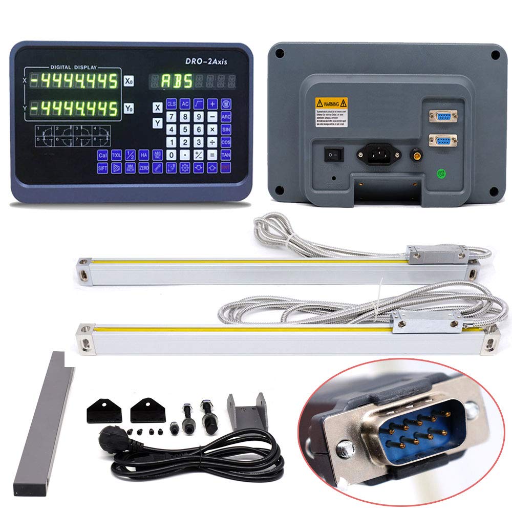 2 Axis Digital Readout DRO Display with 2pc Glass Linear Scale 5 Micron High Precision for CNC Mill Lathe Machine (650+800mm) - Perfect for Metalworking, Woodworking, and DIY CNC Projects