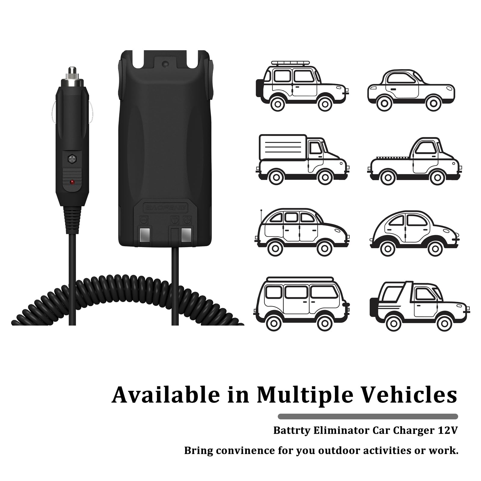 2 Pack 7.2V BAOFENG Car Charger Battery Eliminator - Heat Resistant Power Adapter for UV-82/UV-82HP/UV-89 Dual Band Radios - Perfect for Road Trips, Emergency Communication & Trucking