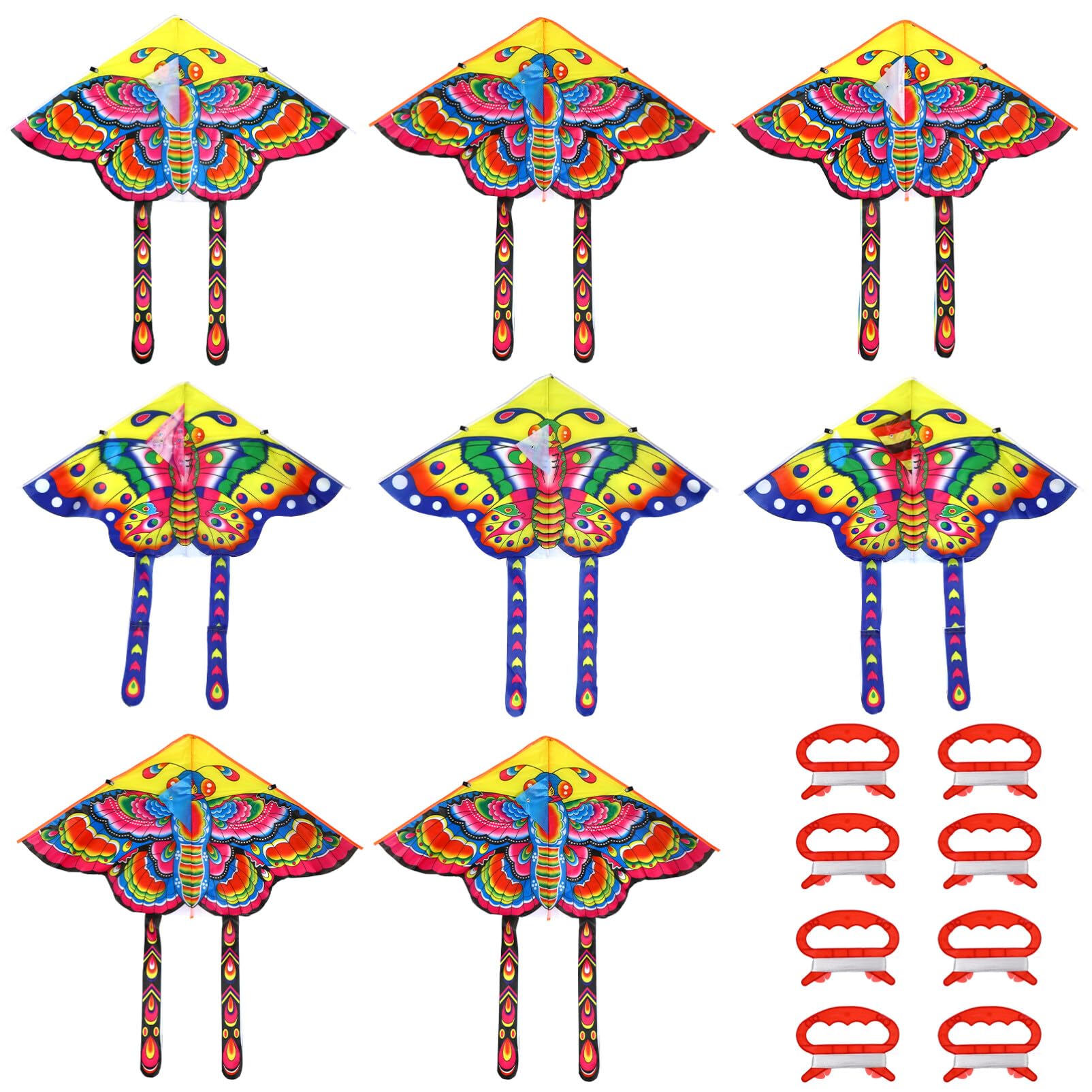 STOBOK 8 Pack Large Butterfly Kites for Kids - Colorful Outdoor Flying Toys for Toddlers & Children - Perfect for Beach Trips, Park Games, and Family Outdoor Activities