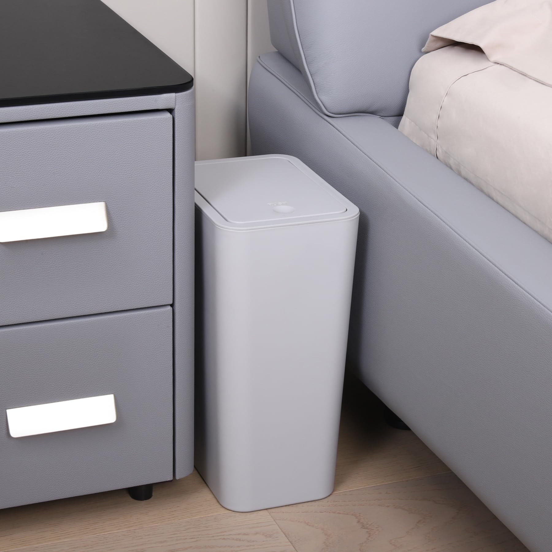 TIPGO 10L/2.6 Gallon Slim Bathroom Trash Can with Pop-Up Lid - Small Garbage Bin for Kitchen, Bedroom, Office & Living Room - Space-Saving Waste Basket (Grey) | Perfect for Tight Spaces, Under Sinks & Home Organization