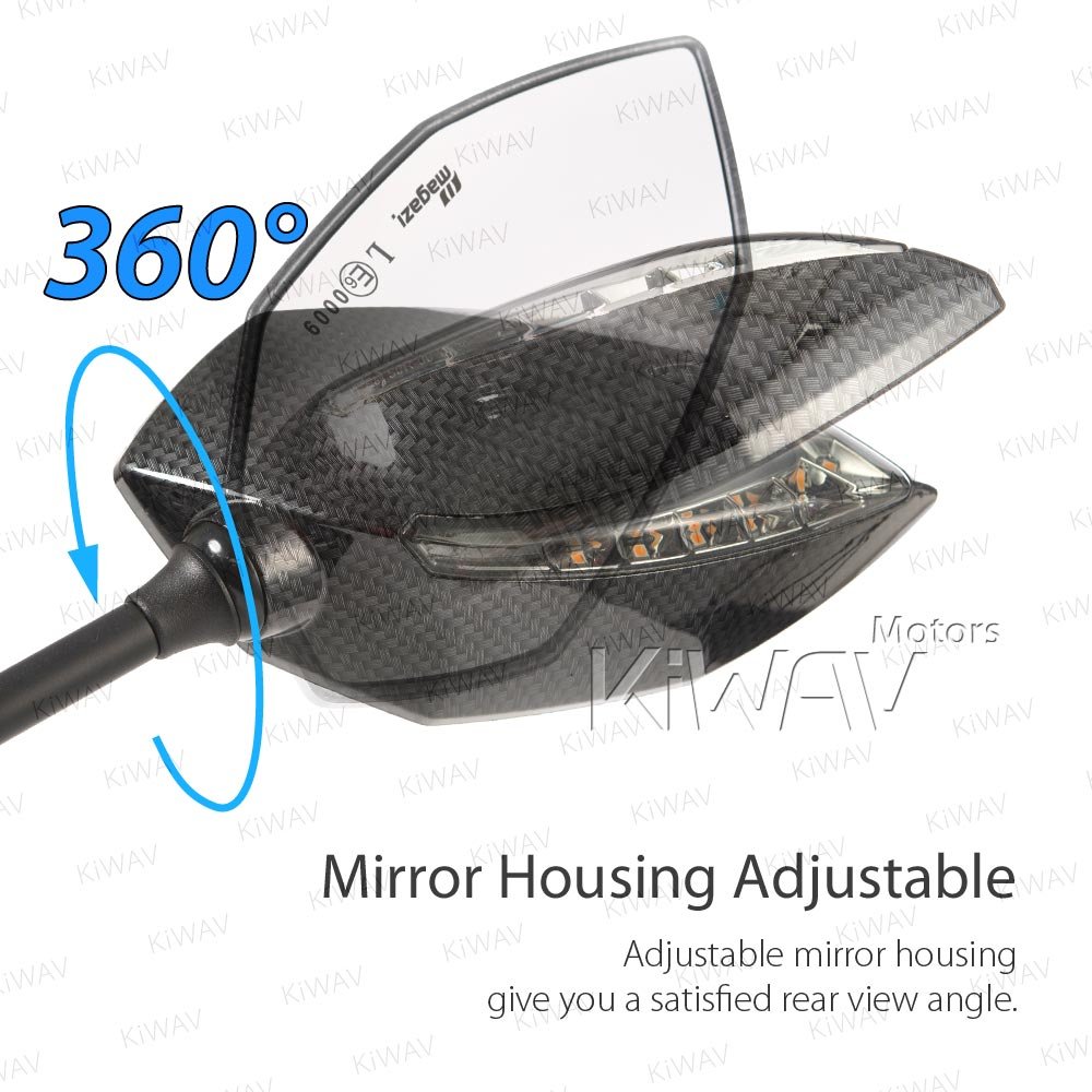 KiWAV Lucifer Carbon Fiber Motorcycle Mirrors with Dual LED Sequential Turn Signals - Compatible with Ducati Panigale - Enhance Visibility & Style for Street & Track Riding