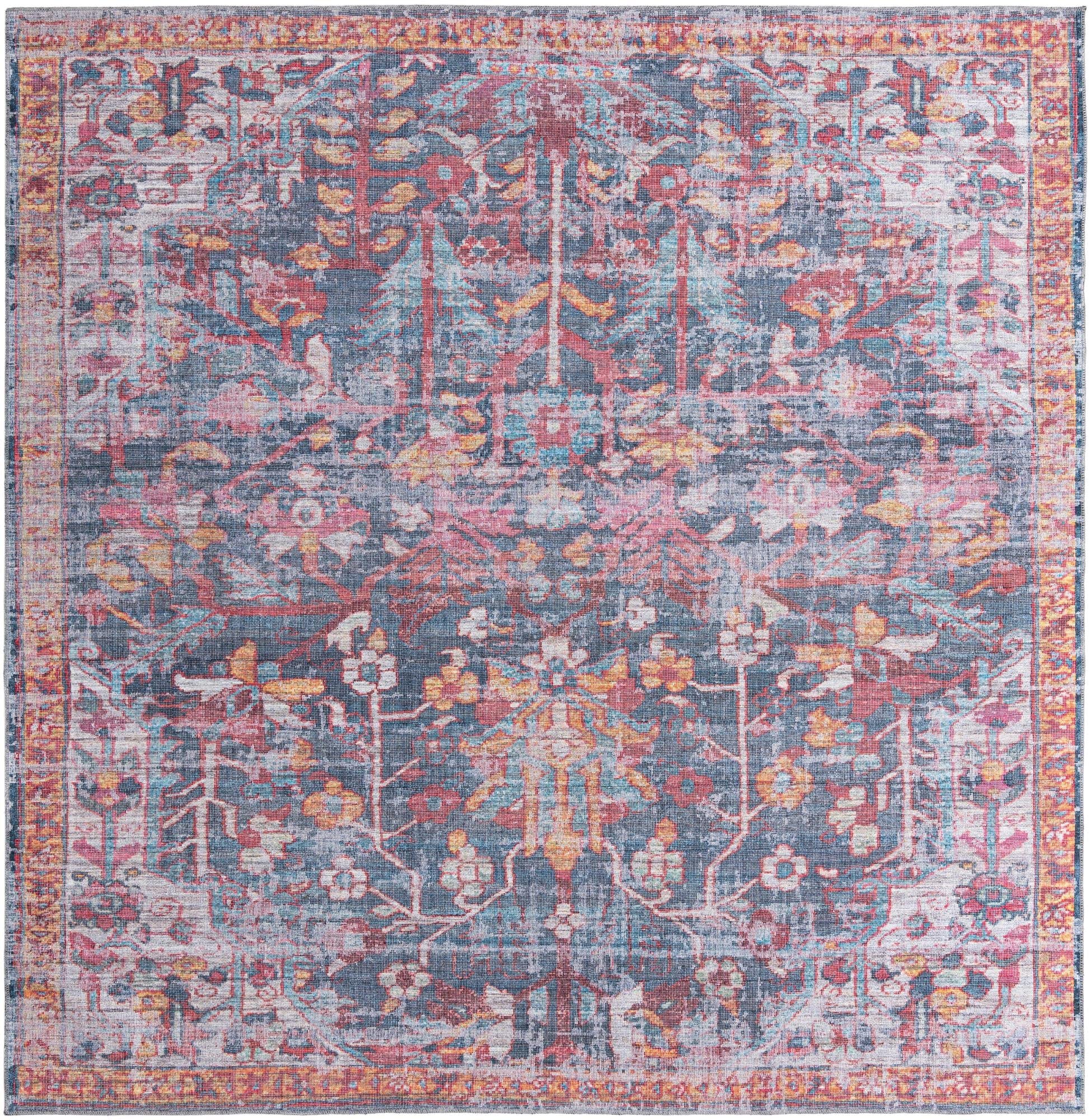 Washable 10x10 Ft Square Navy Blue Low-Pile Rug - Maahru Collection by Rugs.com | Non-Slip, Pet-Friendly & Easy to Clean | Perfect for Living Room, Bedroom, Kitchen, Entryway & High Traffic Areas