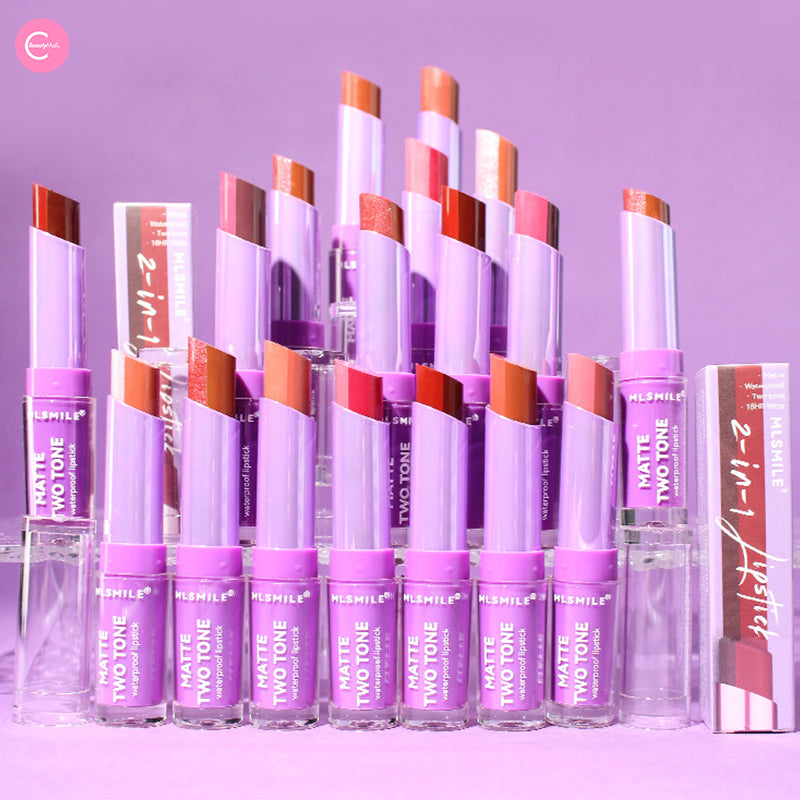 MLSMILE Two Tone Lipstick - Long Lasting Matte & Glossy Dual Color Lipstick for Women - Perfect for Day to Night Makeup & Special Occasions