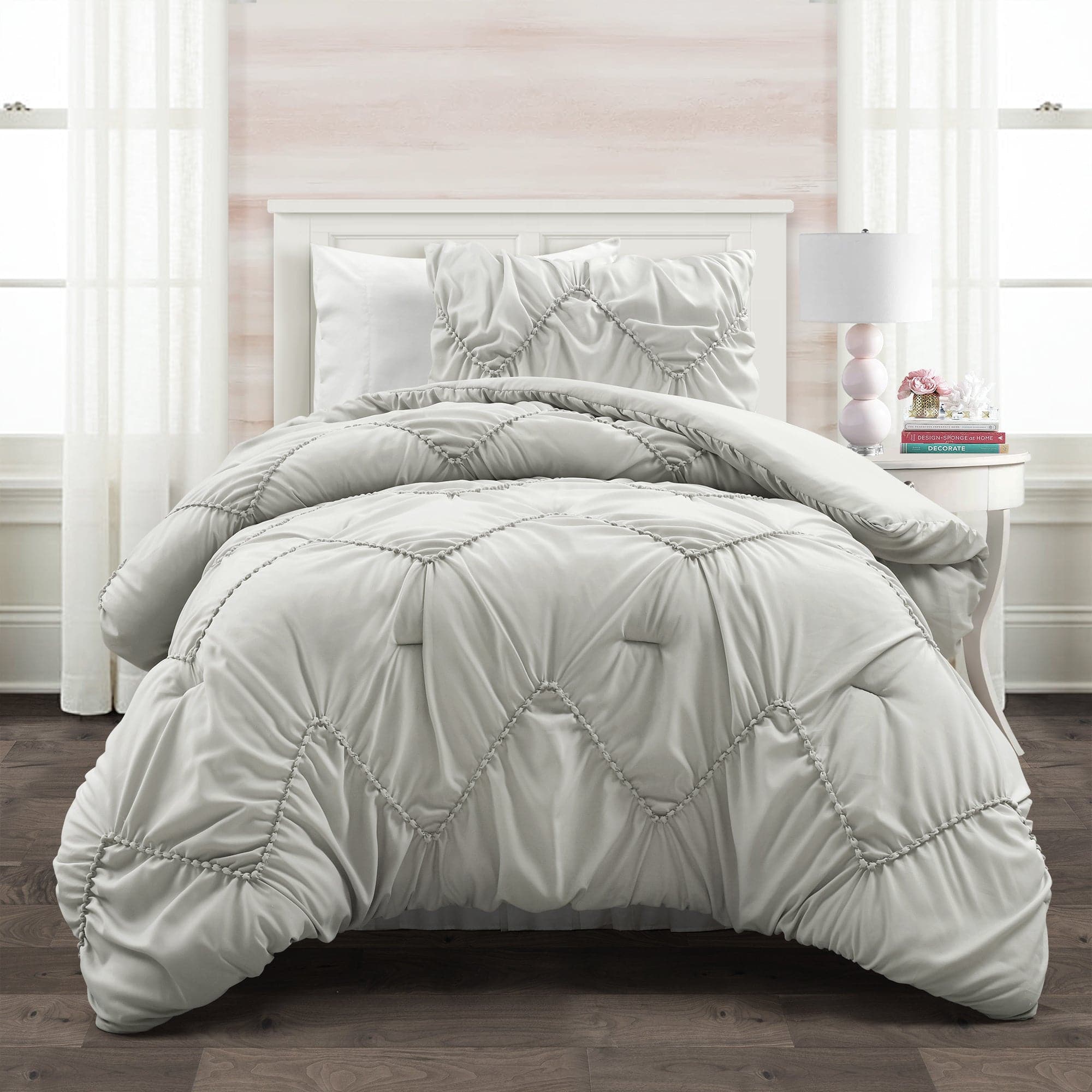 Ruched Chevron Comforter Set - Queen Size Bedding with Soft Microfiber - Perfect for Master Bedroom, Guest Room & Dorm Decor