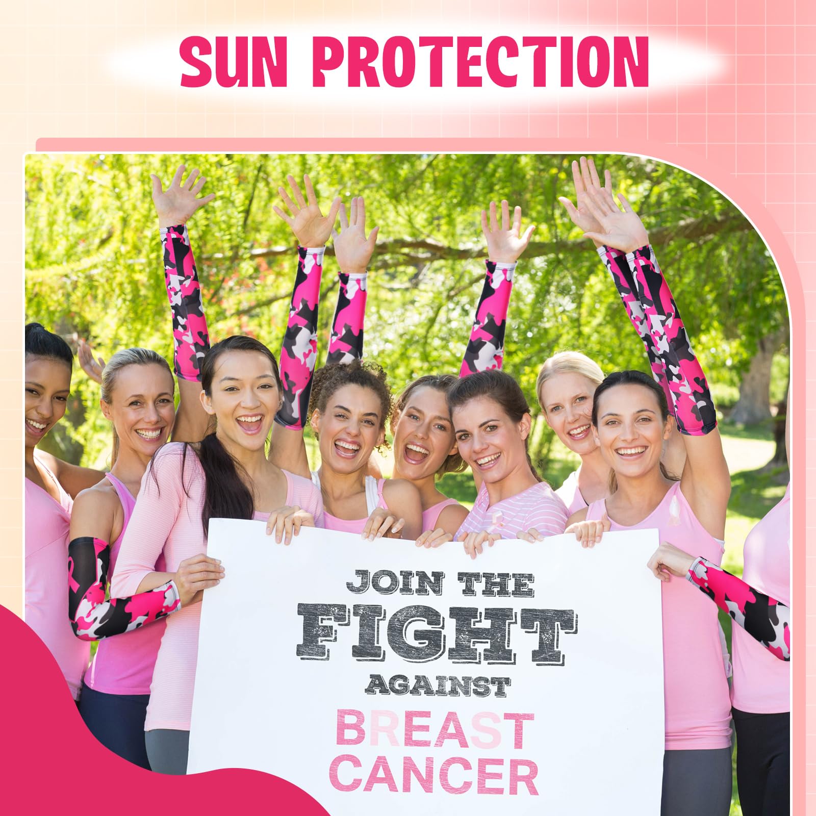 2 Pairs Breast Cancer Awareness Arm Sleeves - Pink Ribbon UV Protection Compression Arm Covers for Women & Men - Perfect for Running, Cycling, and Outdoor Activities
