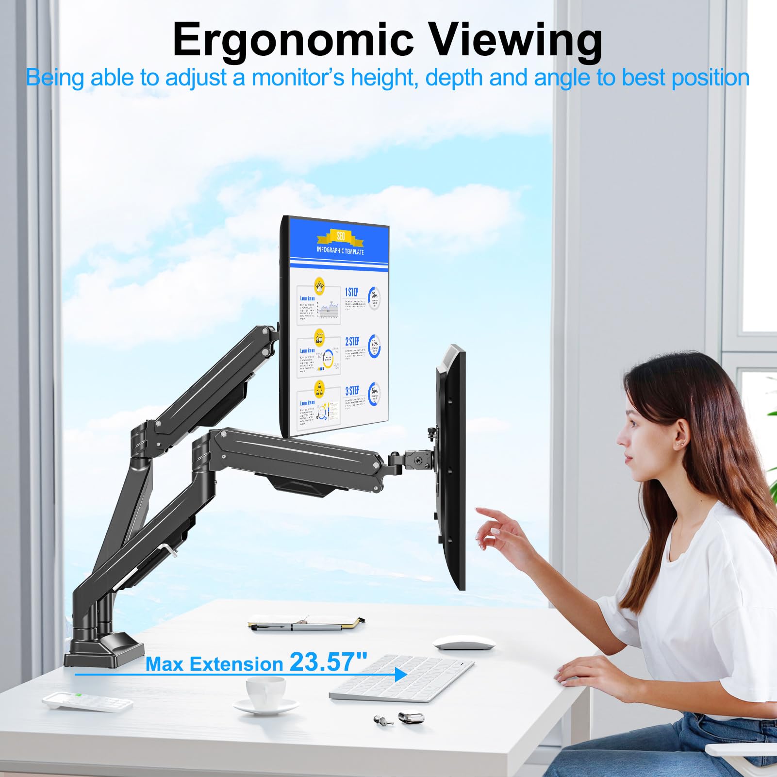 Dual Monitor Stand for 43 Inch Screens - Heavy Duty Ultrawide Monitor Arm Holds 33lbs Each, Adjustable Gas Spring VESA Mount for 2 Monitors - Perfect for Home Office, Gaming Setup & Workstation