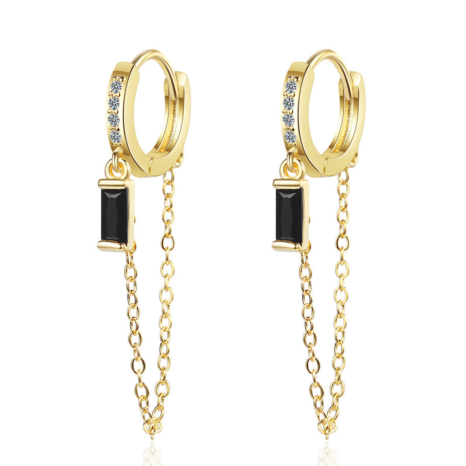 Women's Tassel Chain Drop Earrings - Small Crystal Huggie Hoop Earrings for Girls, Punk Double Piercing Jewelry | Perfect for Parties, Dating & Everyday Wear