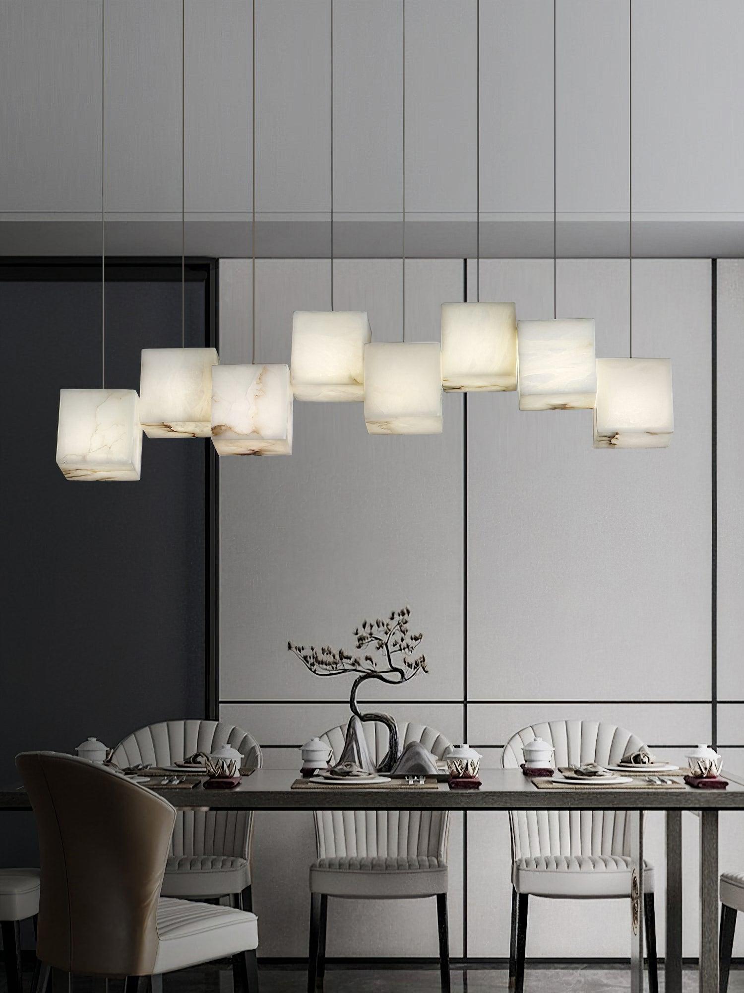 Elegant Alabaster Box Pendant Light - Modern Minimalist Ceiling Fixture for Dining Room, Kitchen Island & Bedroom Lighting
