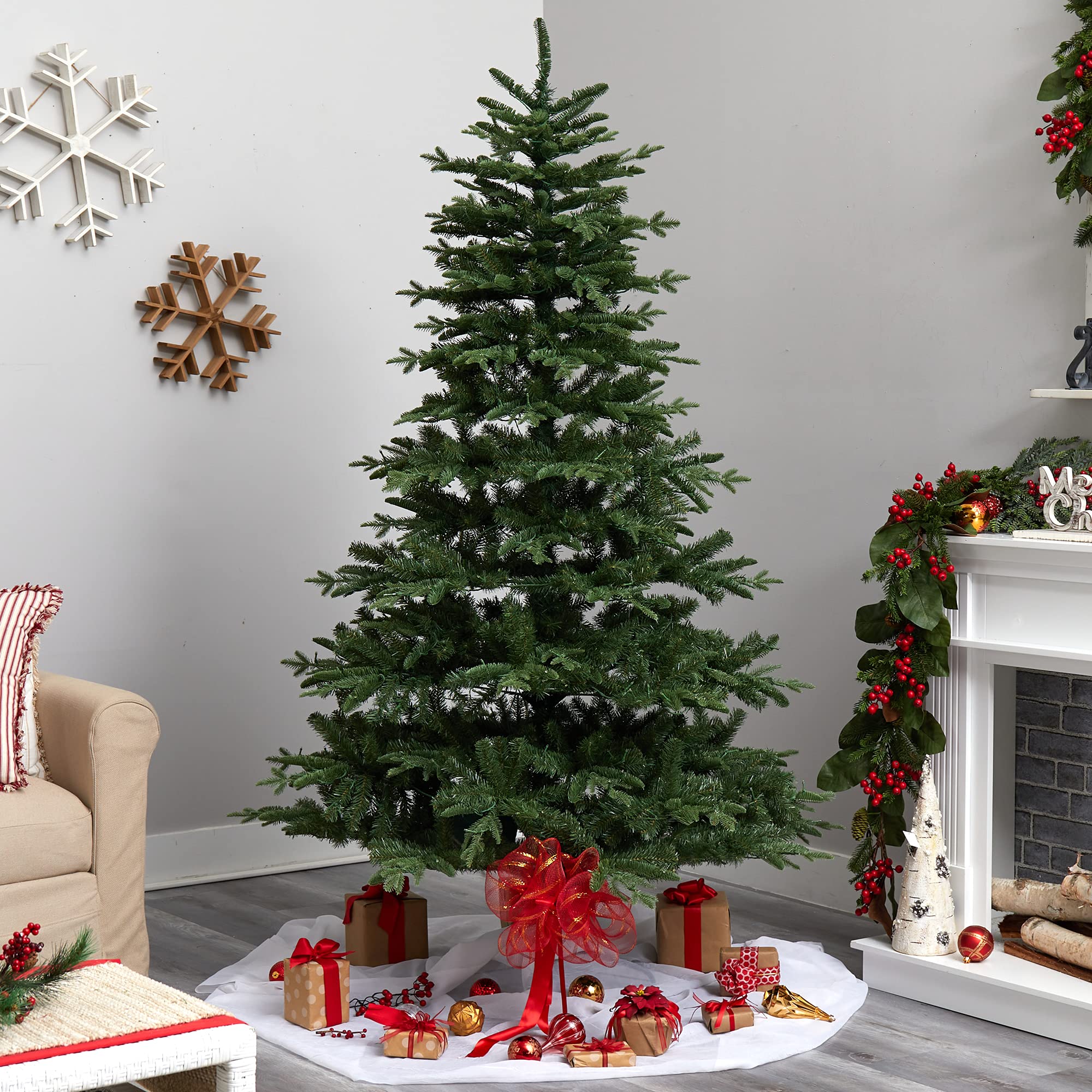 Nearly Natural 7ft Montreal Spruce Artificial Christmas Tree - 650 Warm White LED Lights & 1575 Bendable Branches | Perfect for Holiday Home Decor, Office, and Party Celebrations