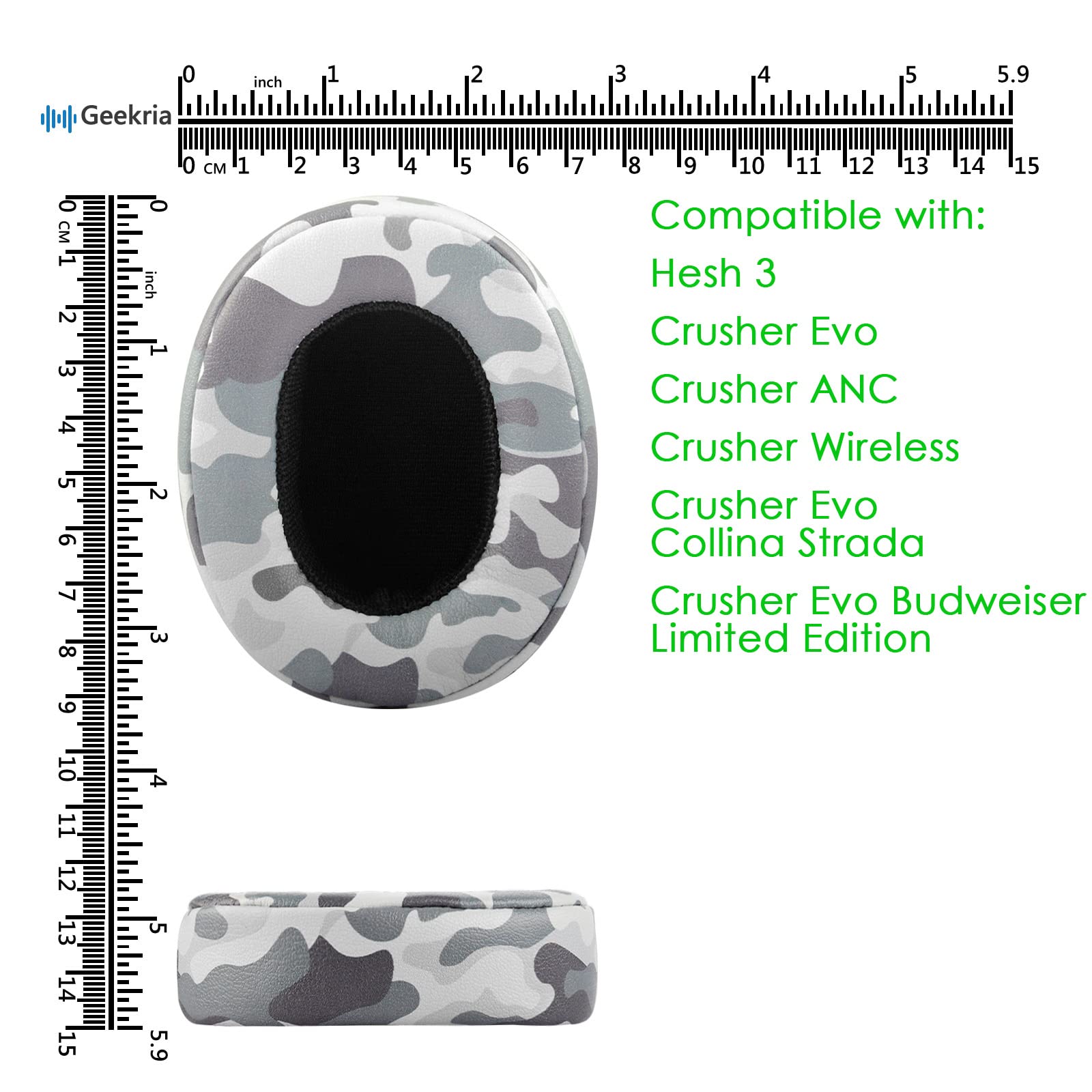 Geekria QuickFit Replacement Ear Pads for Skullcandy Crusher Wireless/EVO/ANC & Hesh 3/Venue Headphones - Premium Memory Foam Ear Cushions, Noise Isolation Earpads (Camo) - Perfect for Gaming, Music & Travel Comfort