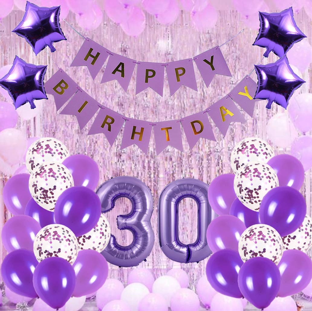 30th Birthday Party Decorations Kit - Happy Birthday Banner, Number 30 Balloons & Party Supplies - Purple Theme Birthday Celebration Pack for Women & Men | Perfect for Milestone Birthdays, Surprise Parties & Anniversary Decorations