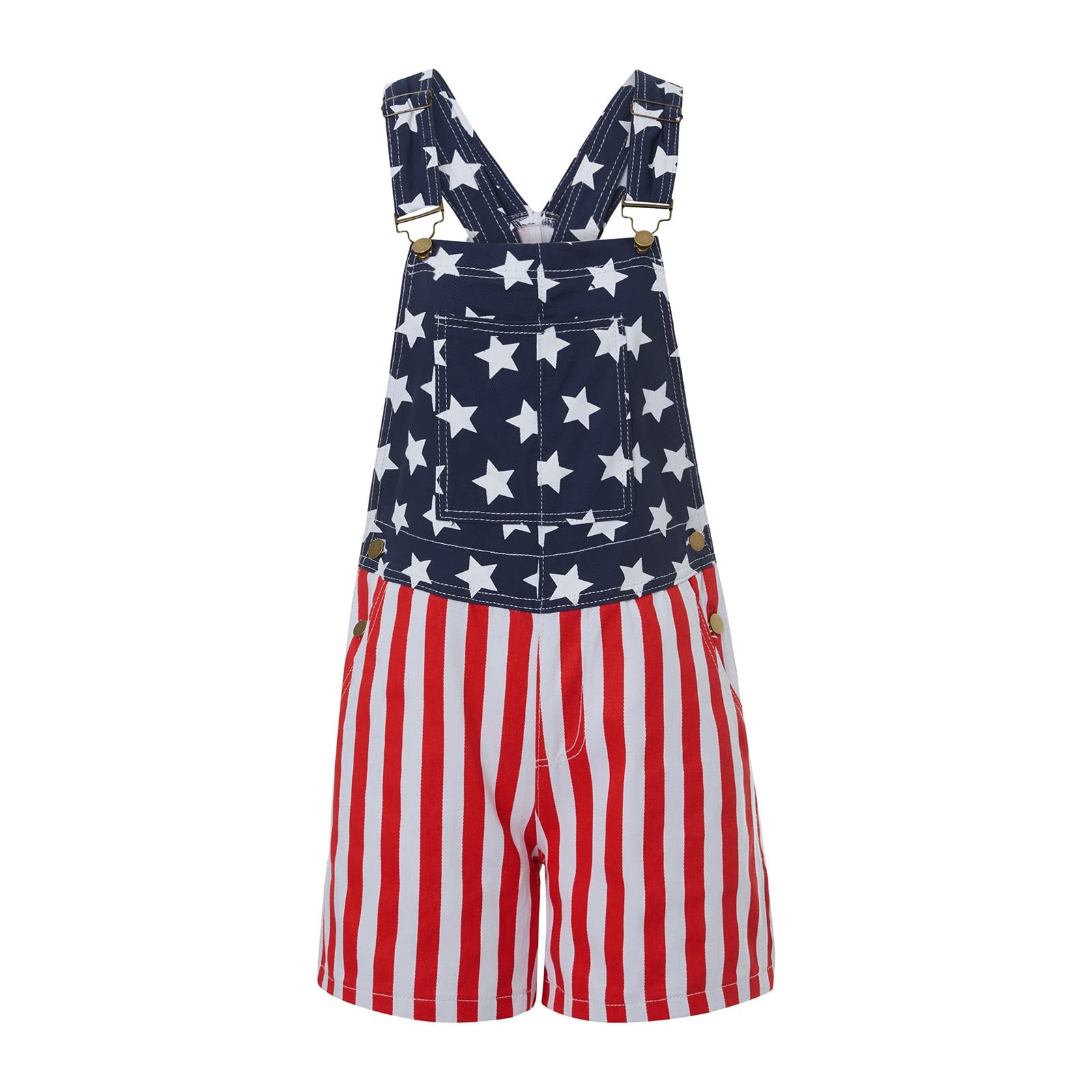 American Flag Denim Overalls - Adjustable Bib Shorts & Romper Jumpsuit for Men & Women | Summer Casual Wear, Workout Outfit, Patriotic Fashion