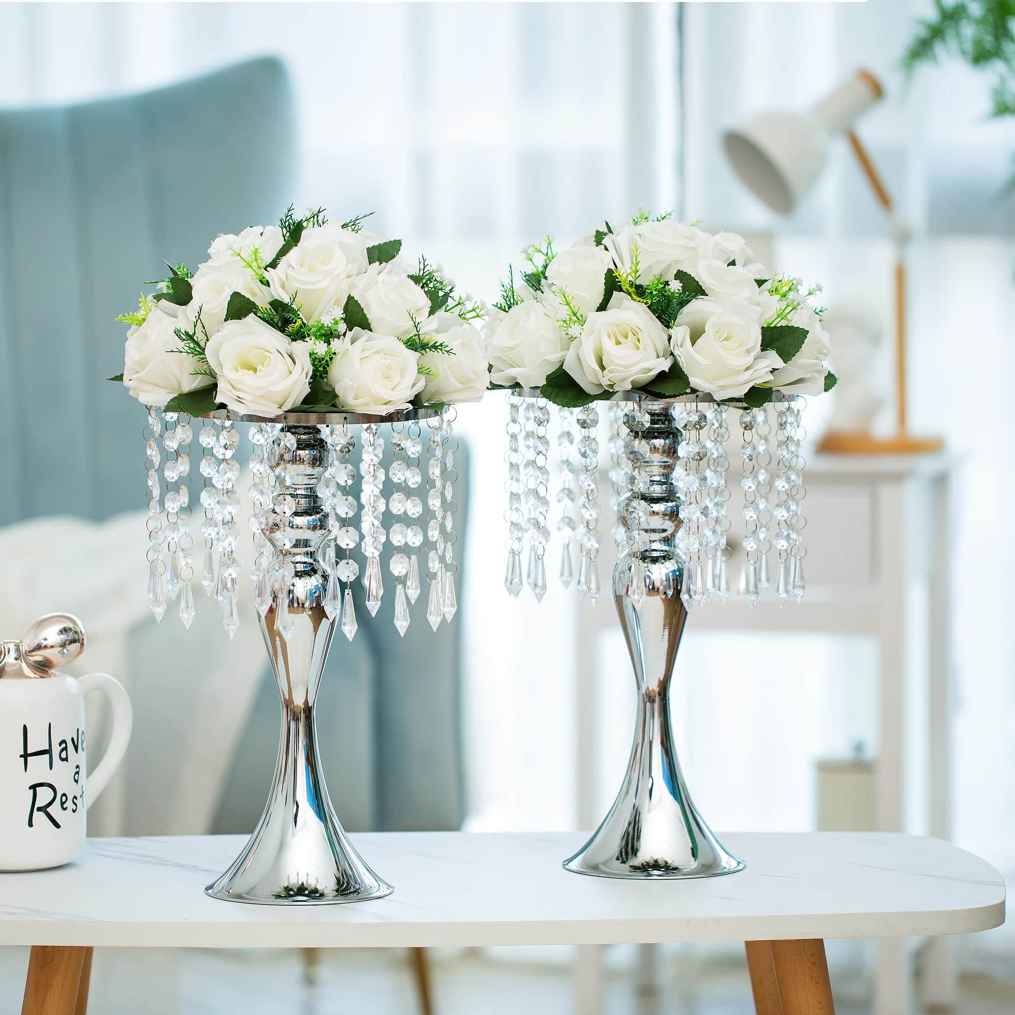 10 Pcs Silver Vases for Centerpieces - 13.8 Inch Tall Crystal Flower Arrangement Stand | Wedding, Event & Home Decor | Elegant Metal Vase Holders for Tables, Reception, Birthday Party & Floral Displays