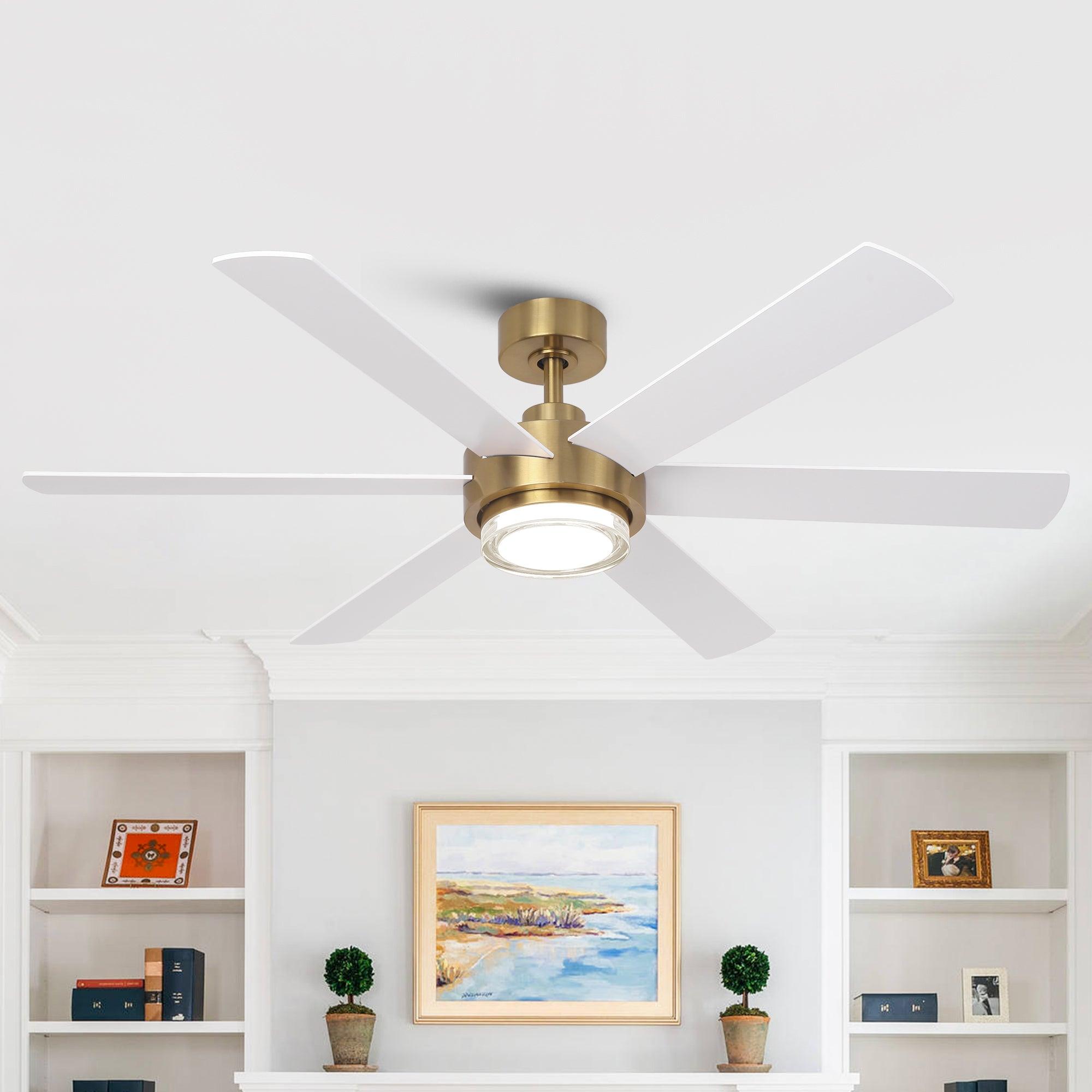 54 Inch Modern Ceiling Fan with Remote Control & LED Light - Kama Downrod Mount for Living Room, Bedroom, and Office - Energy Efficient Cooling & Stylish Home Decor