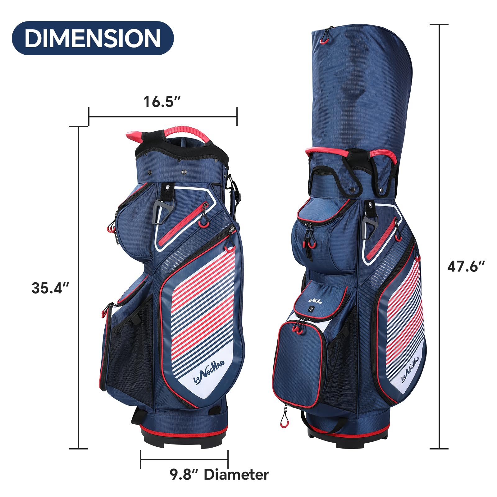 14-Way Divider Golf Cart Bag with Cooler, Backpack Straps & Dust Cover - Lightweight Push Cart Golf Bag for Men & Women - Perfect for Golf Tournaments, Driving Range & Course Play