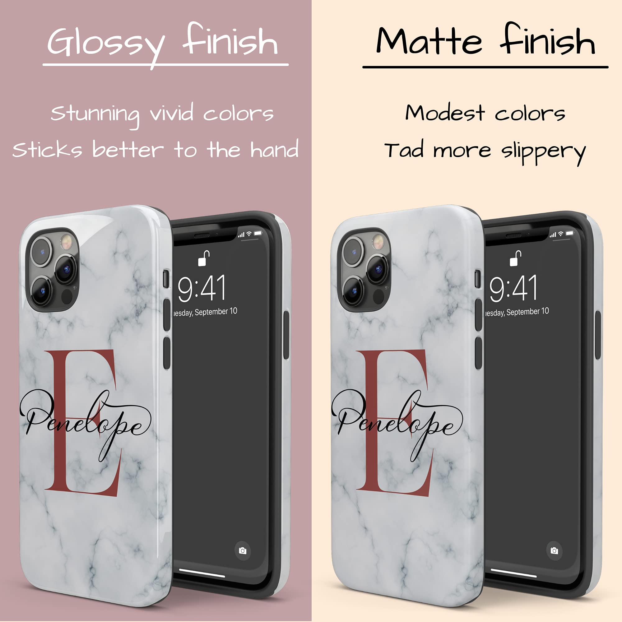 Personalized White Marble Monogram Phone Case - Custom Initial Name Engraved Cover for iPhone 16 Plus/15 Pro Max/14/13 Mini/12/11/X/XS Max/XR/7/8 - Elegant Protection for Work, Travel & Daily Use