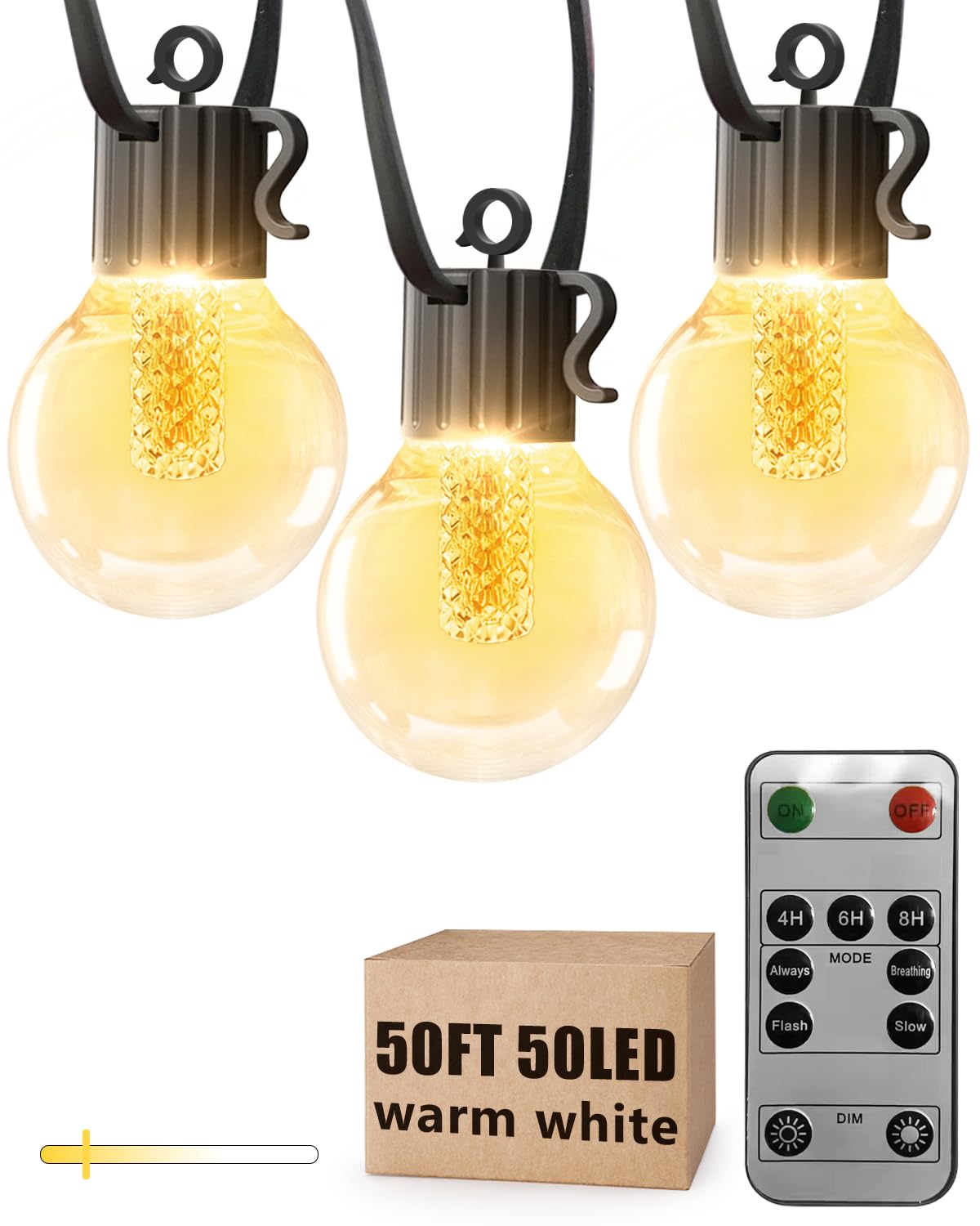 FREECUBE 49FT Outdoor String Lights with Remote - 50 LED G40 Globe Bulbs, Dimmable Patio Lights, 4 Lighting Modes, Timer, Waterproof for Yard, Garden, and Backyard Decor | Perfect for Parties, Weddings, and Outdoor Dining