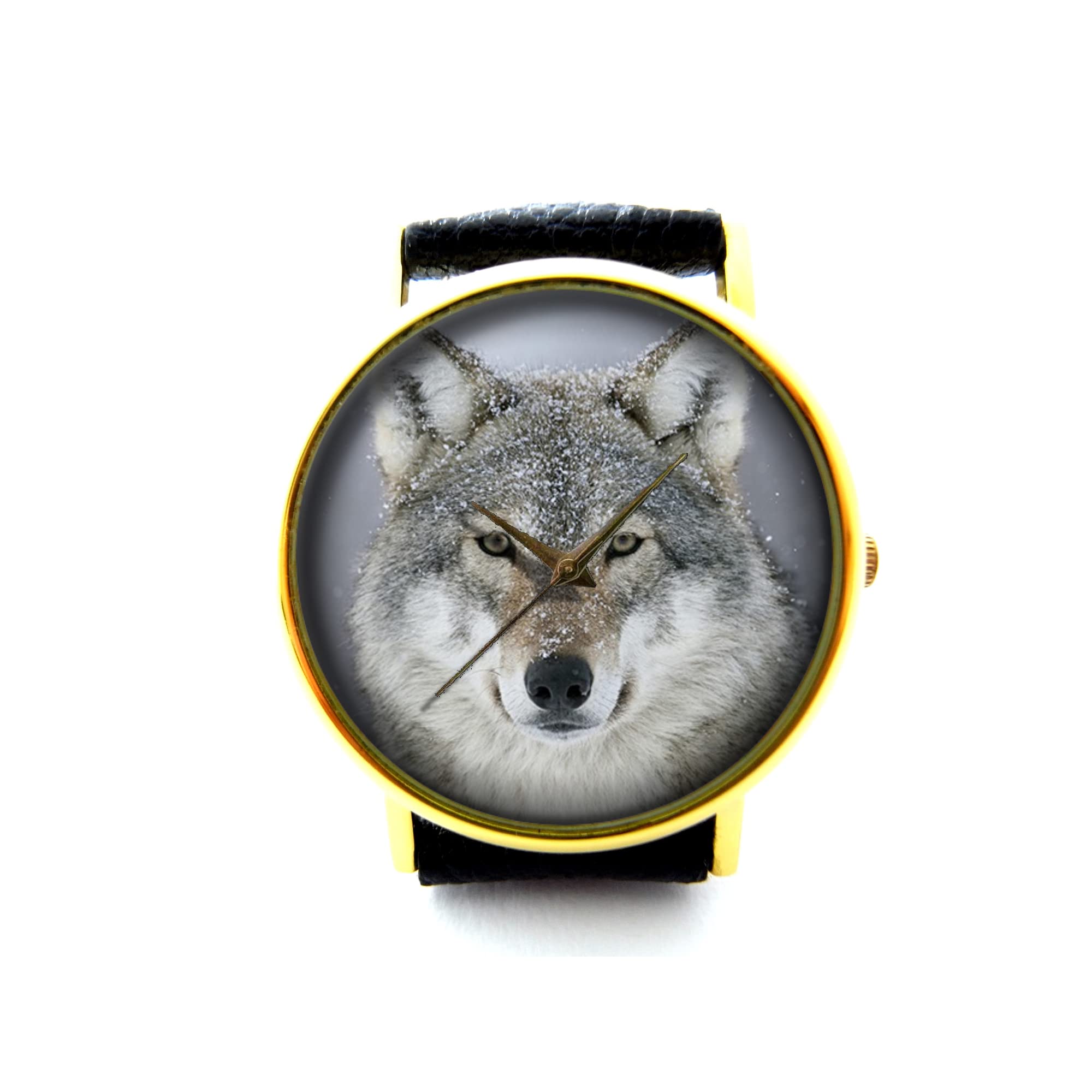 Wolf Leather Watch for Men & Women - Custom Engraved Wolf Jewelry - Stylish Unisex Wristwatch for Outdoor Adventures, Gifts & Everyday Wear - Model P436