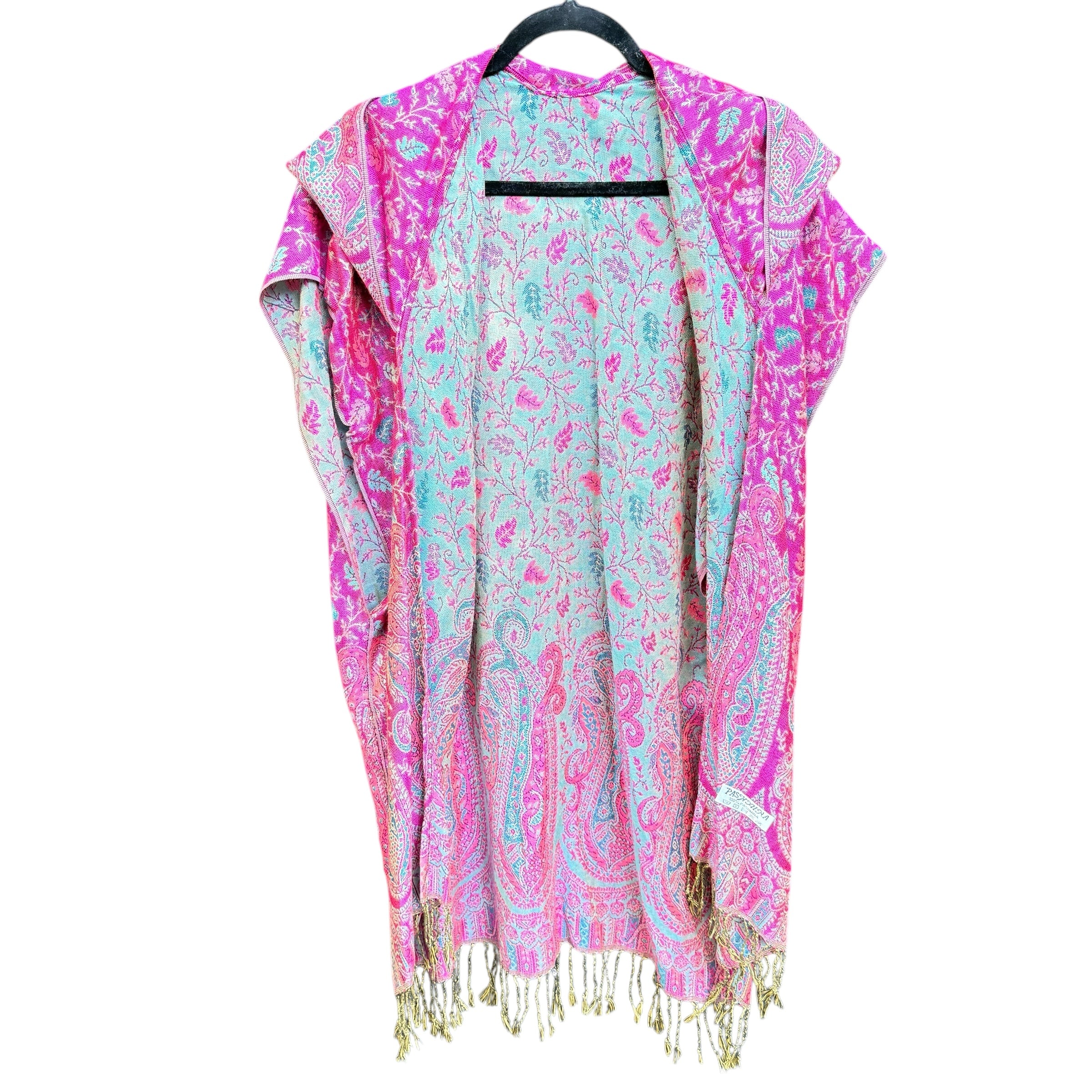 Egyptian Cotton Pashmina Hooded Kimono - Soft & Lightweight Women's Cover Up for Beach, Lounge & Yoga - Pink & Teal Boho Style